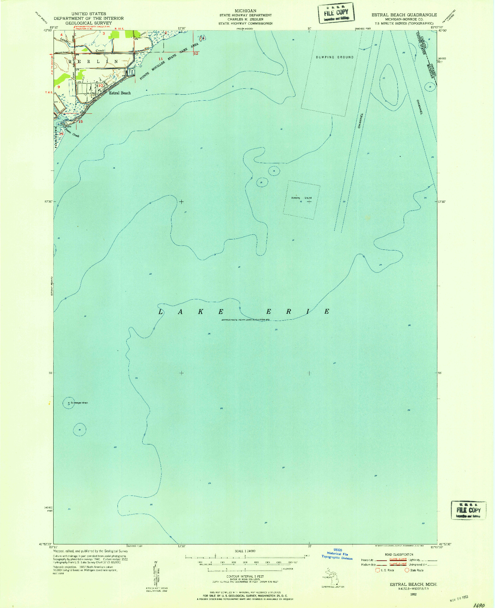 USGS 1:24000-SCALE QUADRANGLE FOR ESTRAL BEACH, MI 1952
