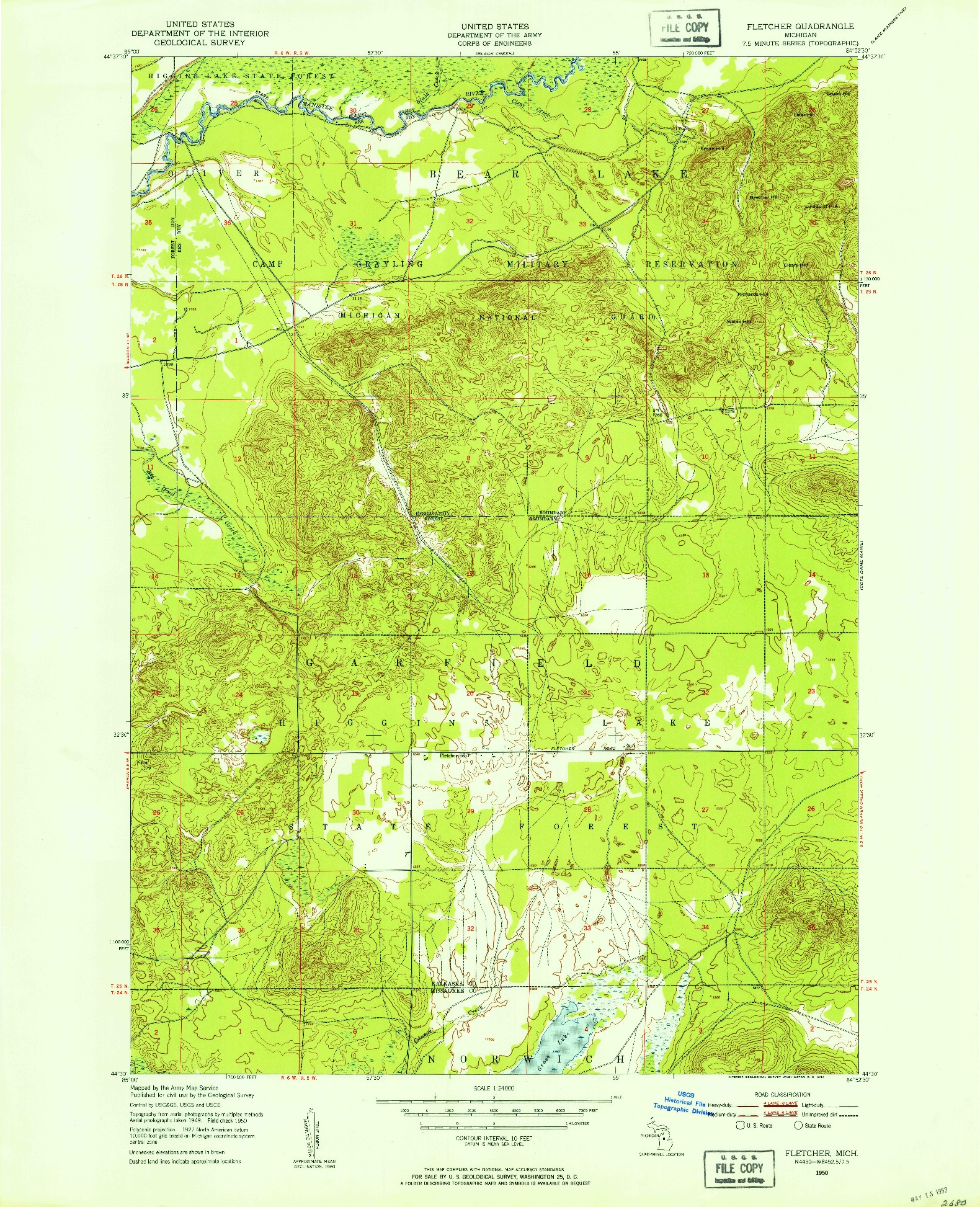 USGS 1:24000-SCALE QUADRANGLE FOR FLETCHER, MI 1950
