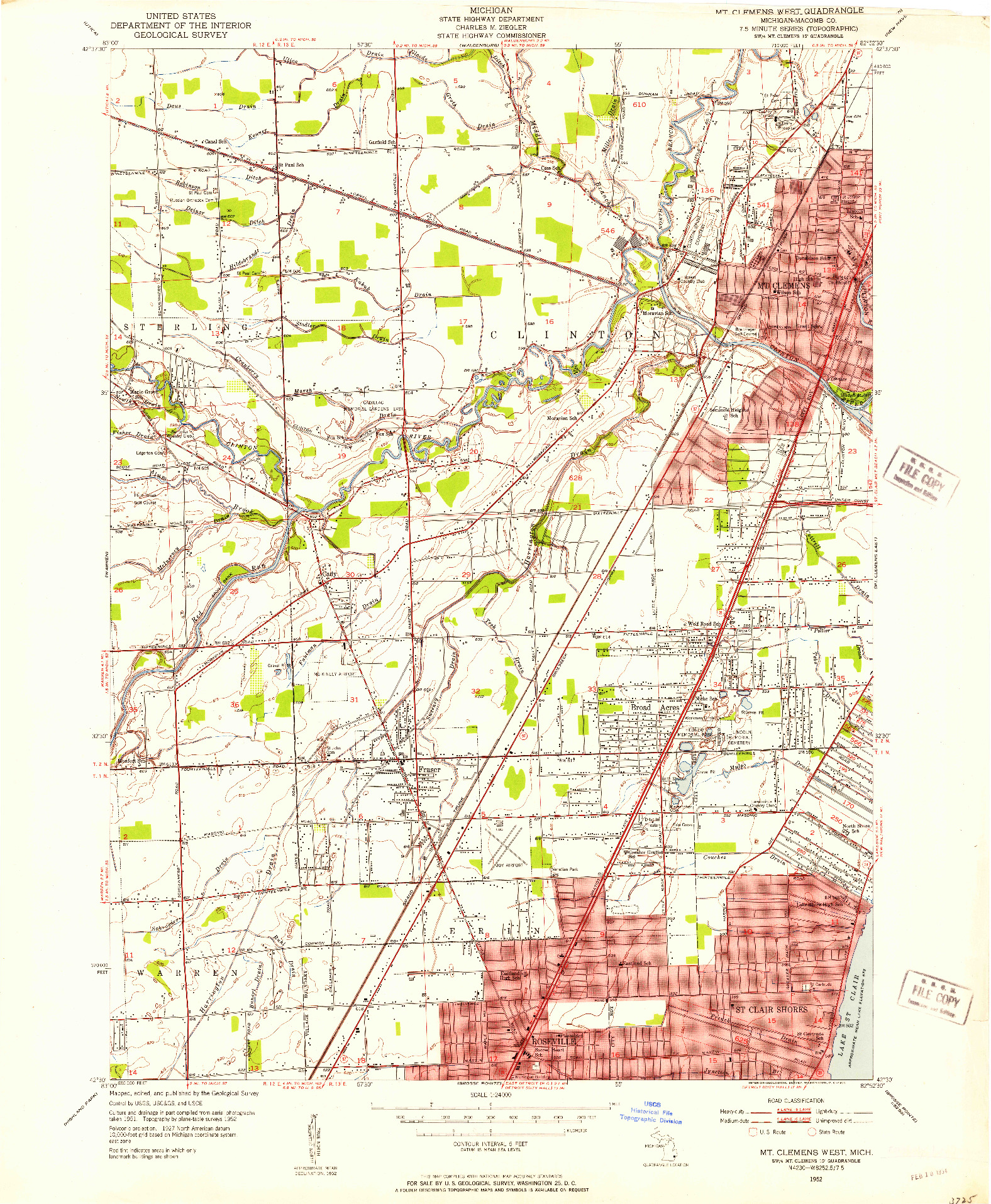 USGS 1:24000-SCALE QUADRANGLE FOR MT CLEMENS WEST, MI 1952