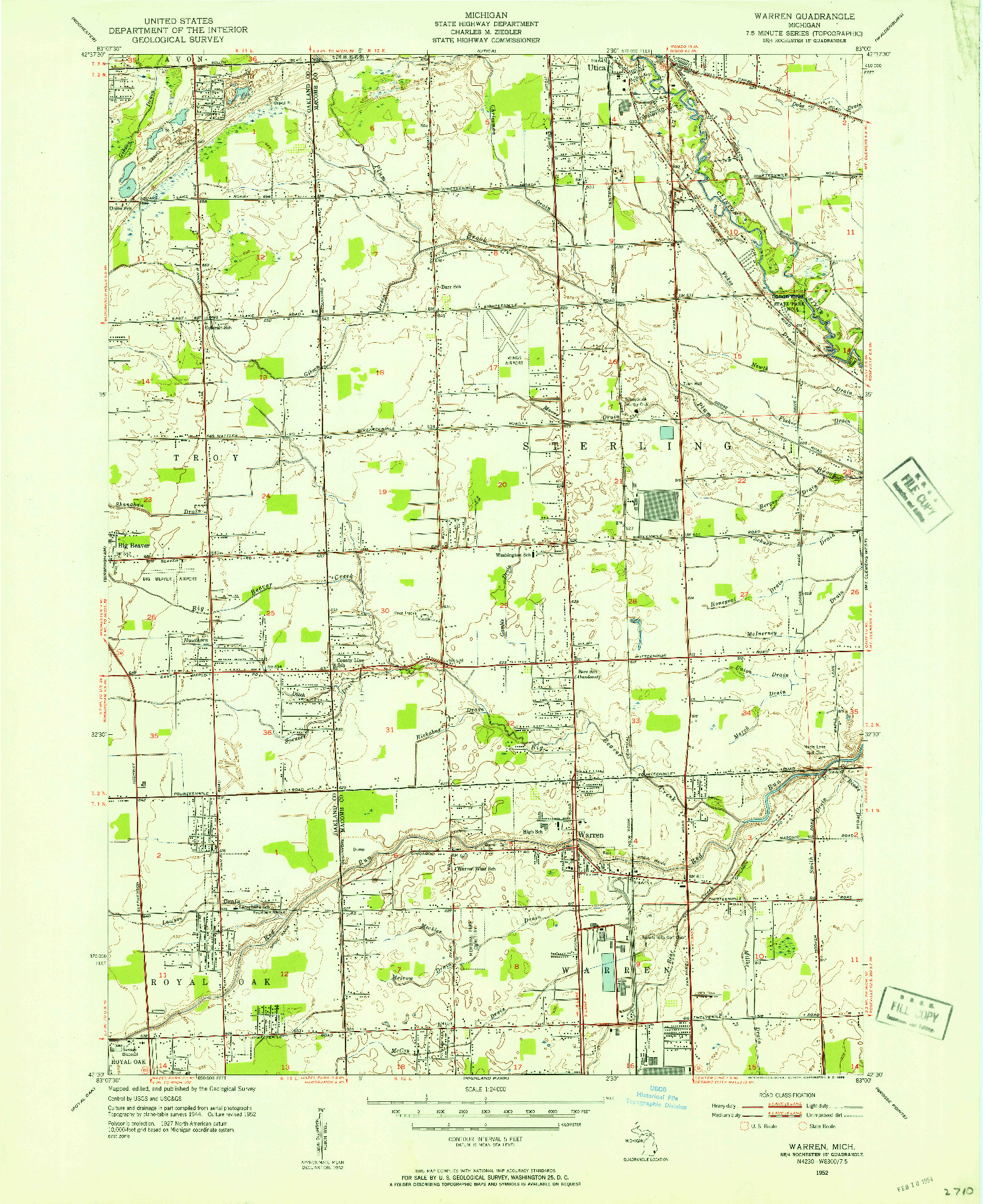 USGS 1:24000-SCALE QUADRANGLE FOR WARREN, MI 1952