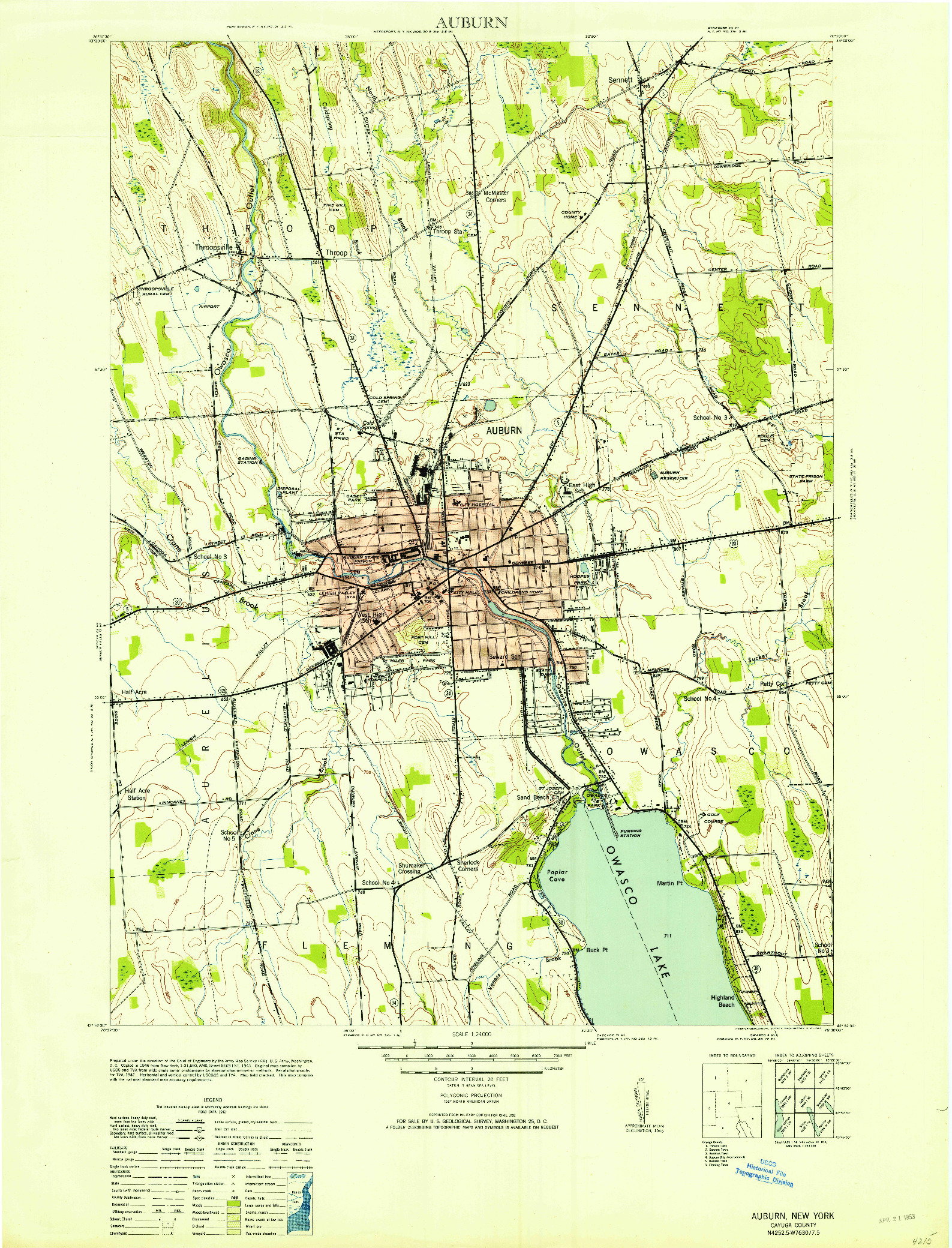 USGS 1:24000-SCALE QUADRANGLE FOR AUBURN, NY 1953