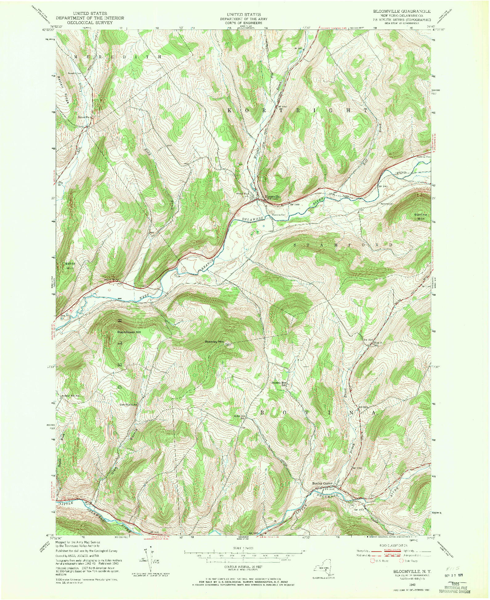 USGS 1:24000-SCALE QUADRANGLE FOR BLOOMVILLE, NY 1943