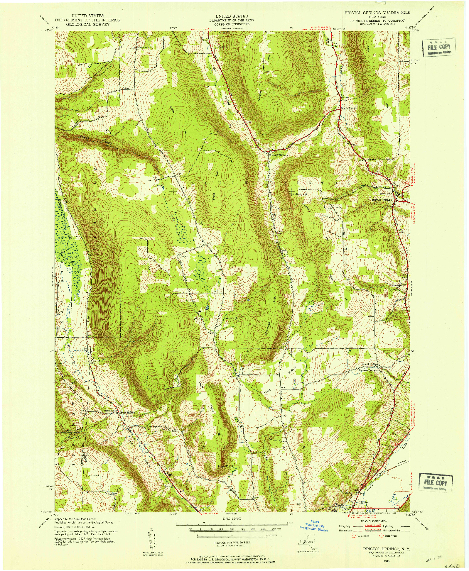 USGS 1:24000-SCALE QUADRANGLE FOR BRISTOL SPRINGS, NY 1943