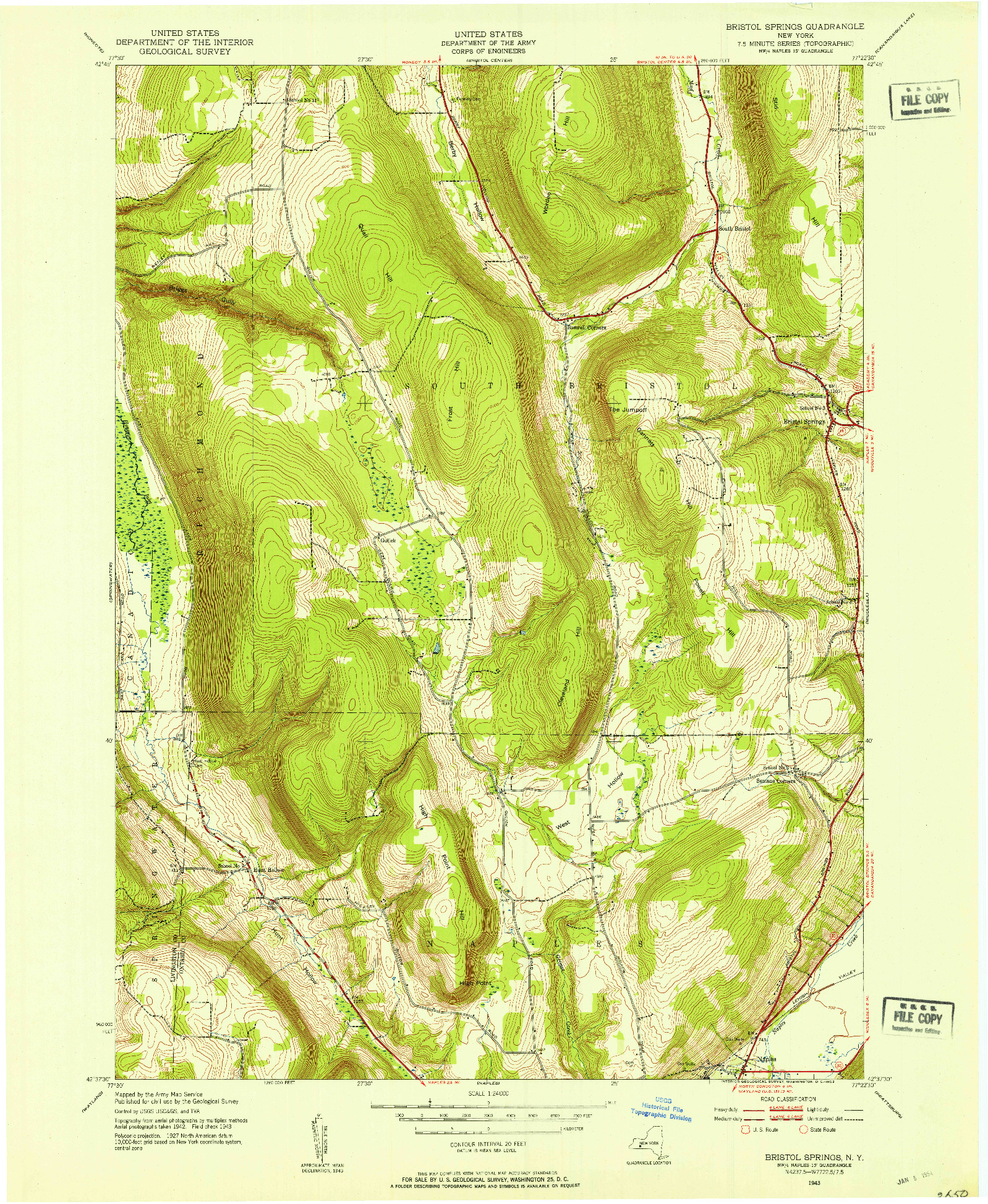 USGS 1:24000-SCALE QUADRANGLE FOR BRISTOL SPRINGS, NY 1943