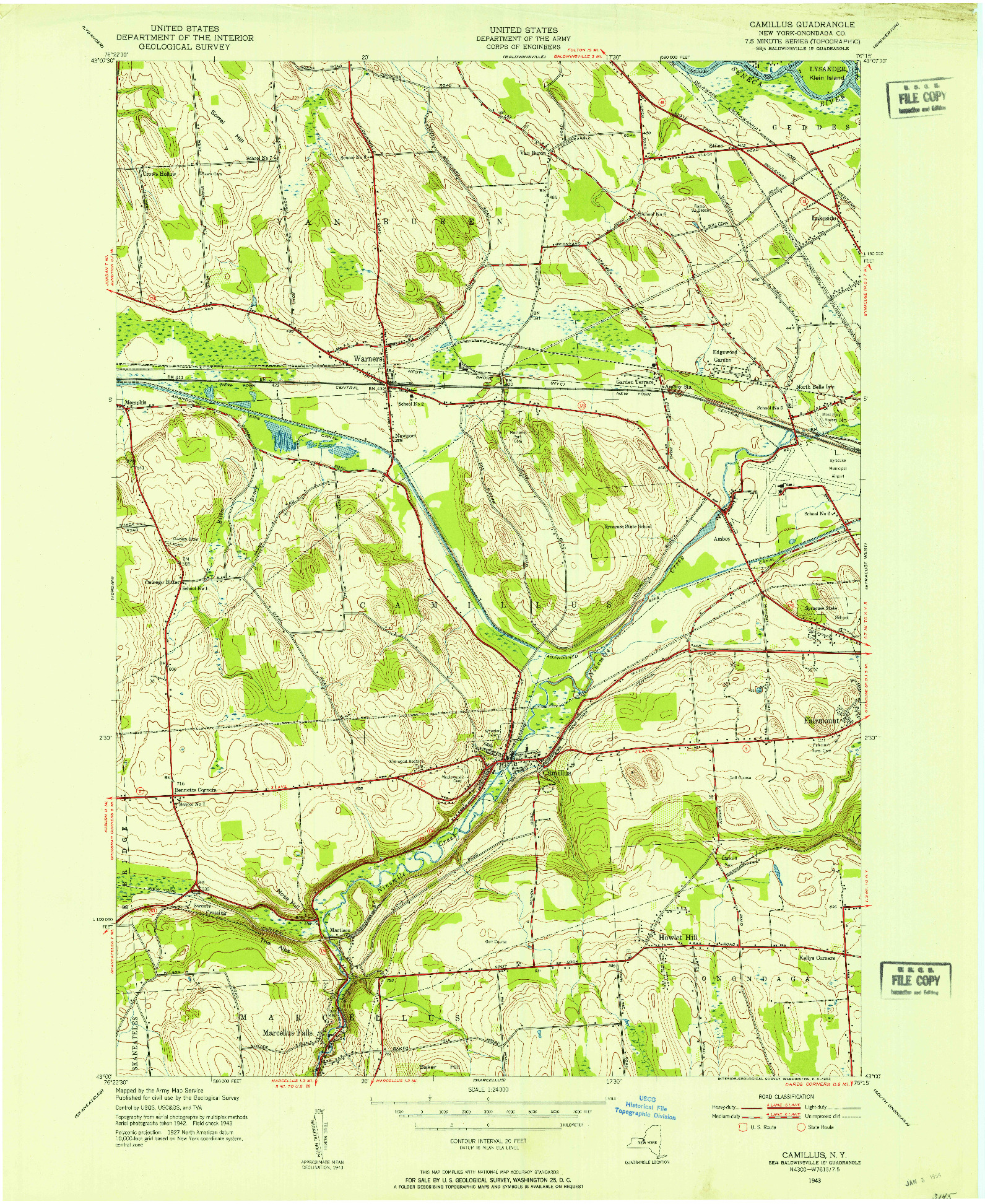 USGS 1:24000-SCALE QUADRANGLE FOR CAMILLUS, NY 1943