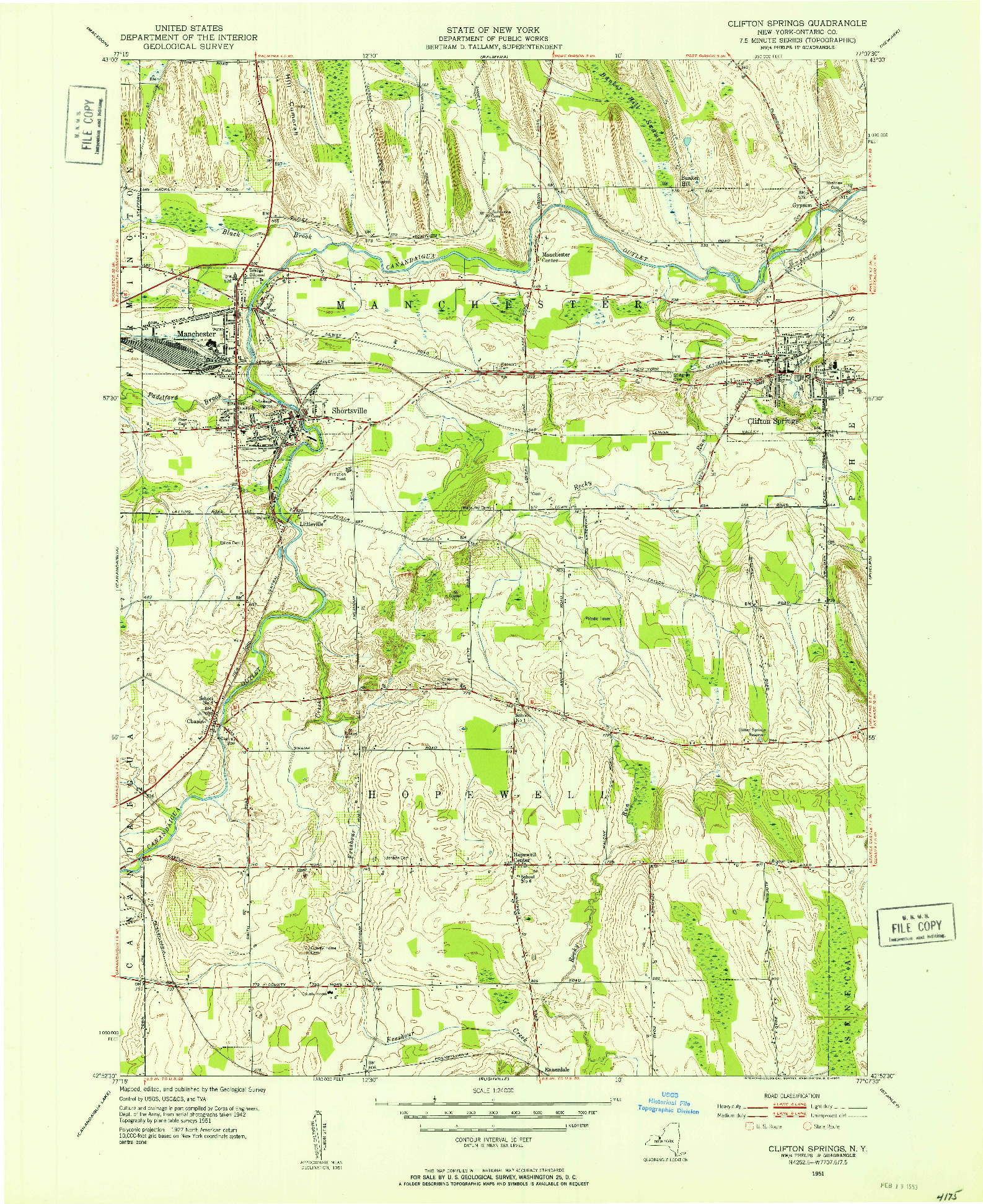 USGS 1:24000-SCALE QUADRANGLE FOR CLIFTON SPRINGS, NY 1951