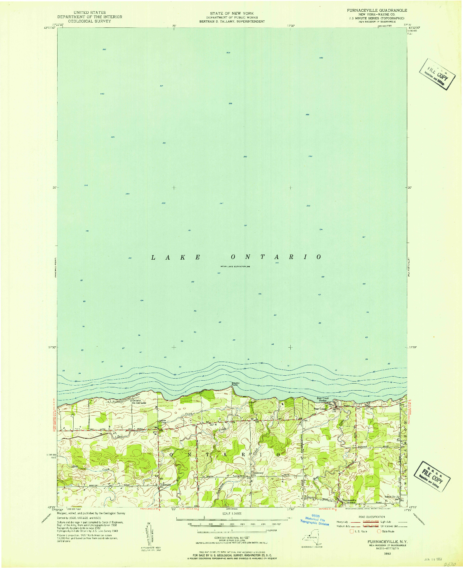 USGS 1:24000-SCALE QUADRANGLE FOR FURNACEVILLE, NY 1952