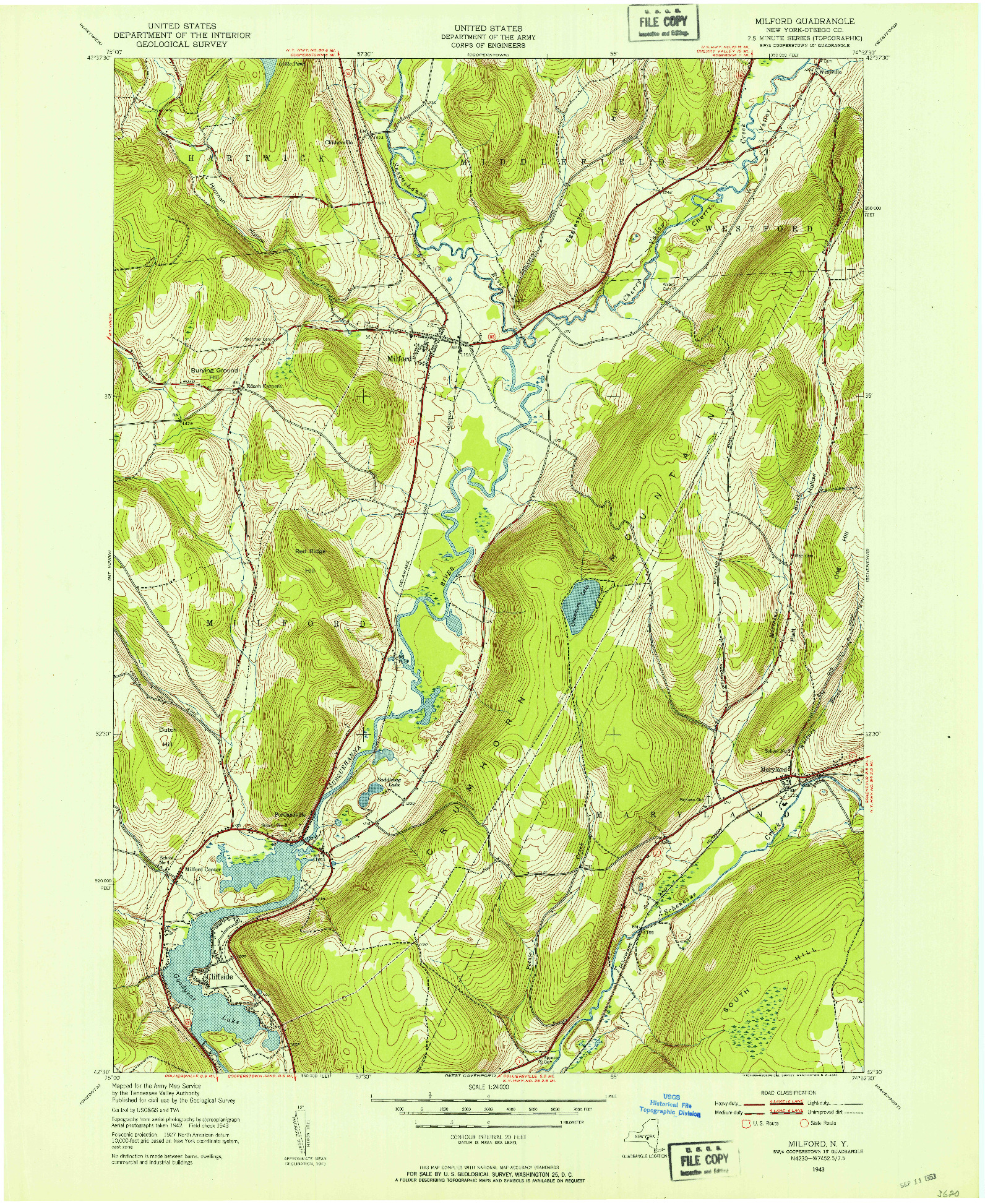 USGS 1:24000-SCALE QUADRANGLE FOR MILFORD, NY 1943