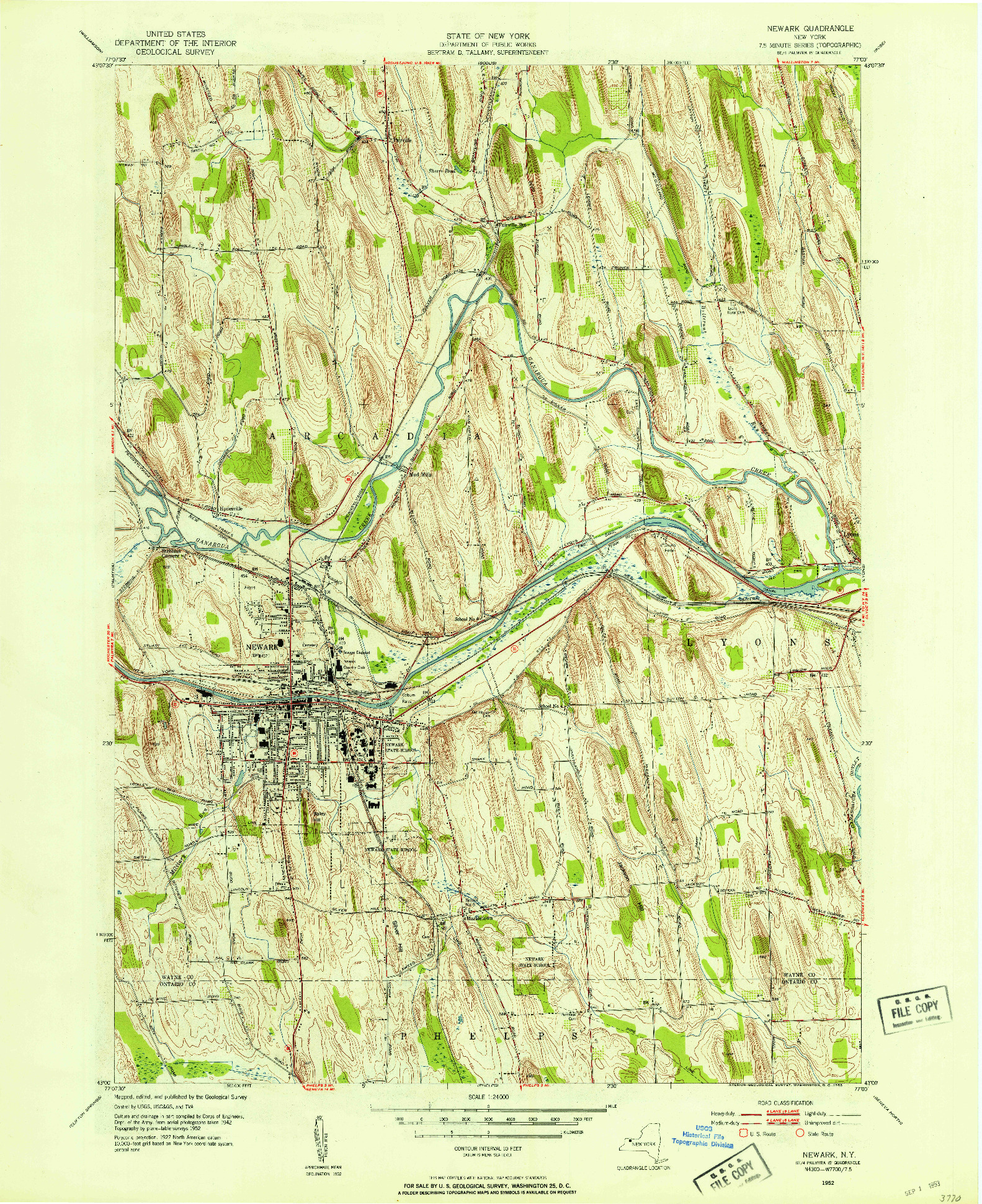 USGS 1:24000-SCALE QUADRANGLE FOR NEWARK, NY 1952