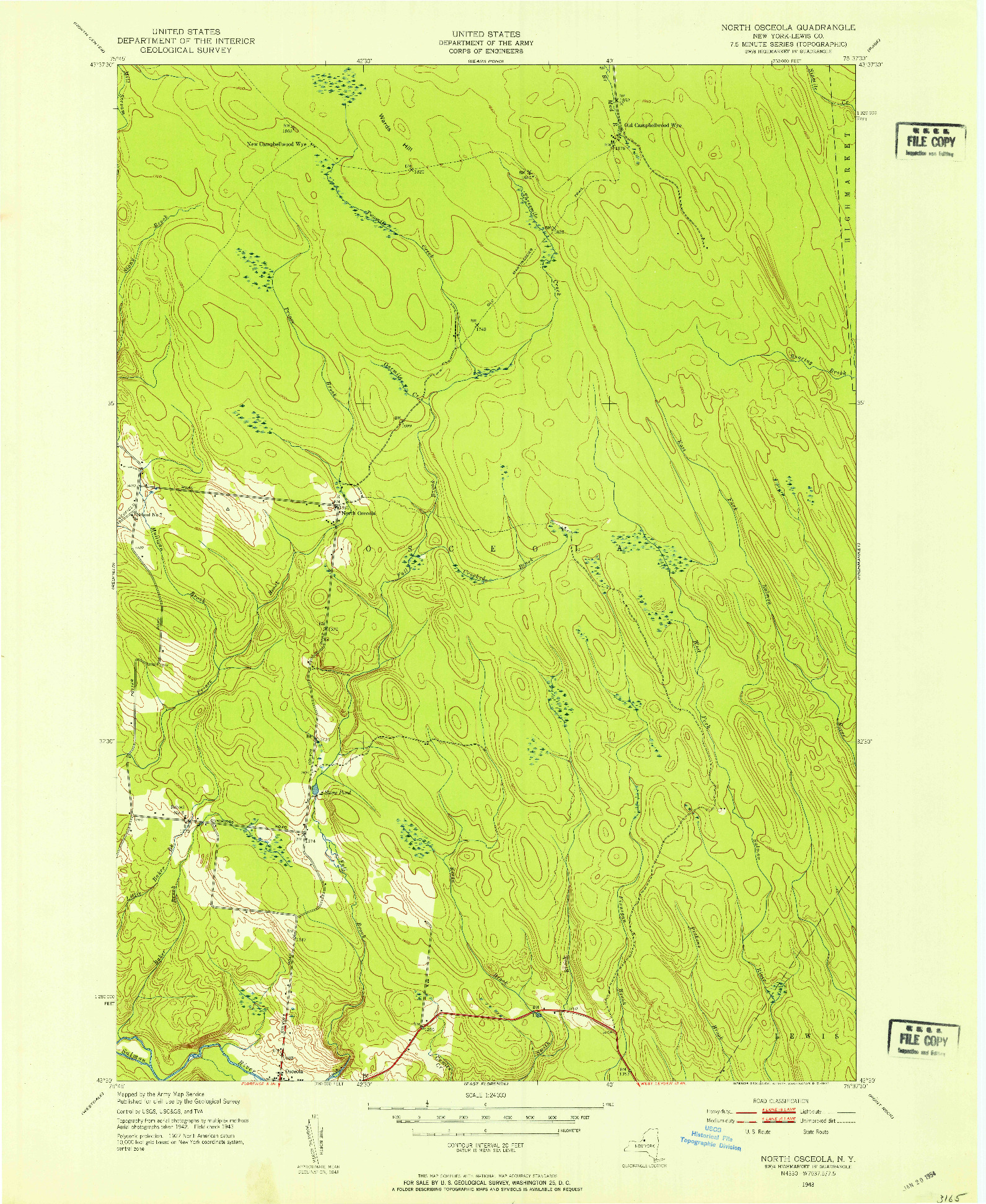 USGS 1:24000-SCALE QUADRANGLE FOR NORTH OSCEOLA, NY 1943