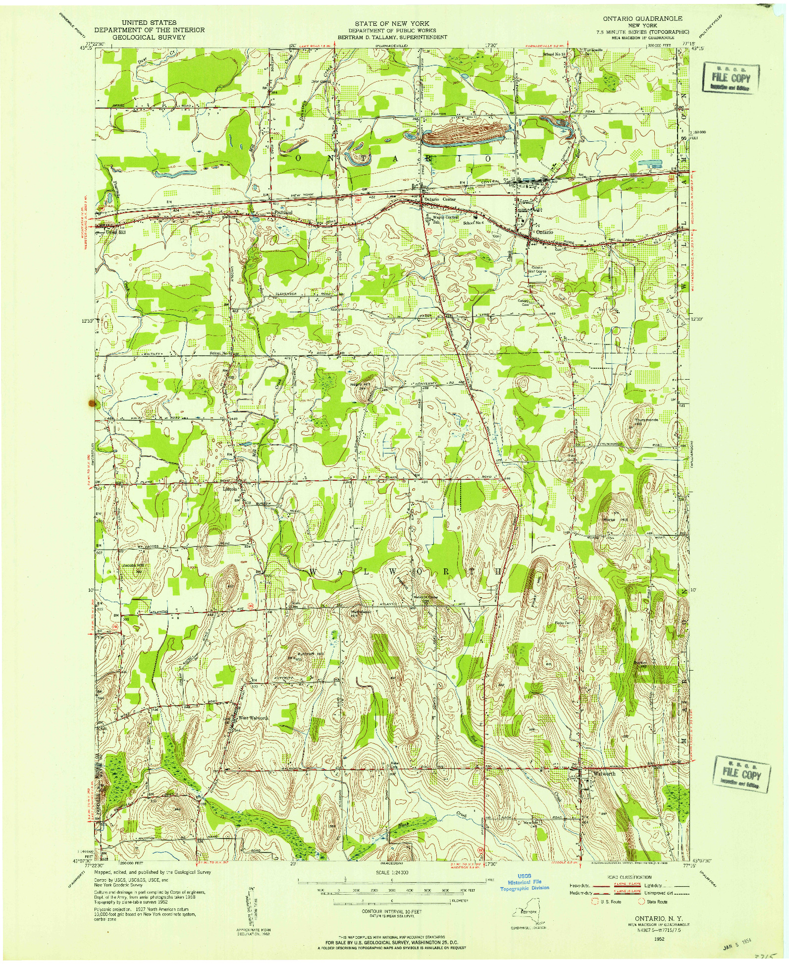 USGS 1:24000-SCALE QUADRANGLE FOR ONTARIO, NY 1952