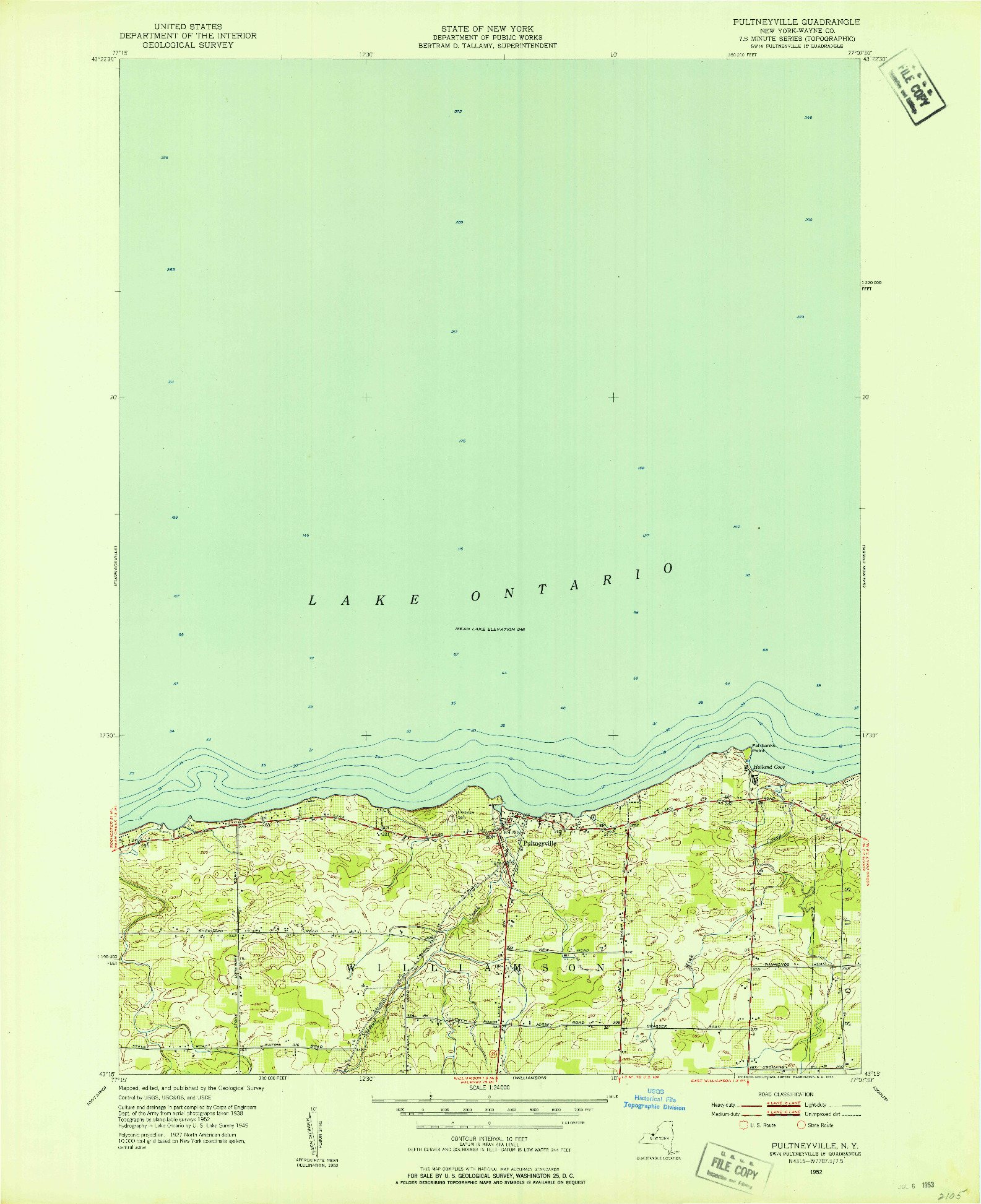 USGS 1:24000-SCALE QUADRANGLE FOR PULTNEYVILLE, NY 1952