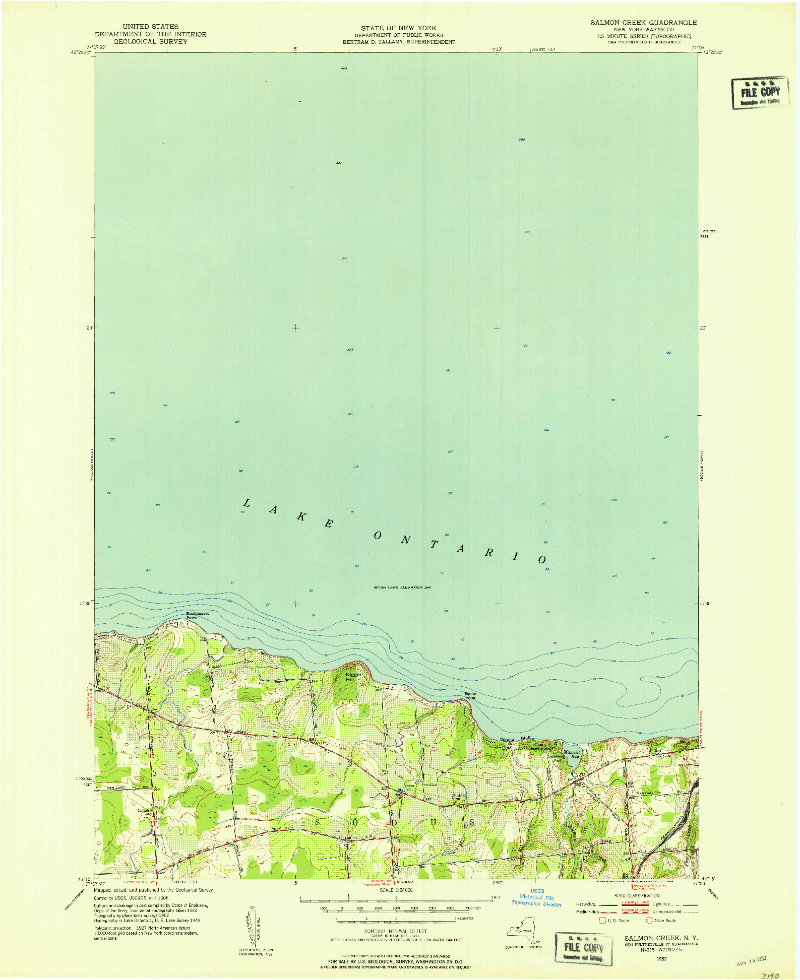 USGS 1:24000-SCALE QUADRANGLE FOR SALMON CREEK, NY 1952
