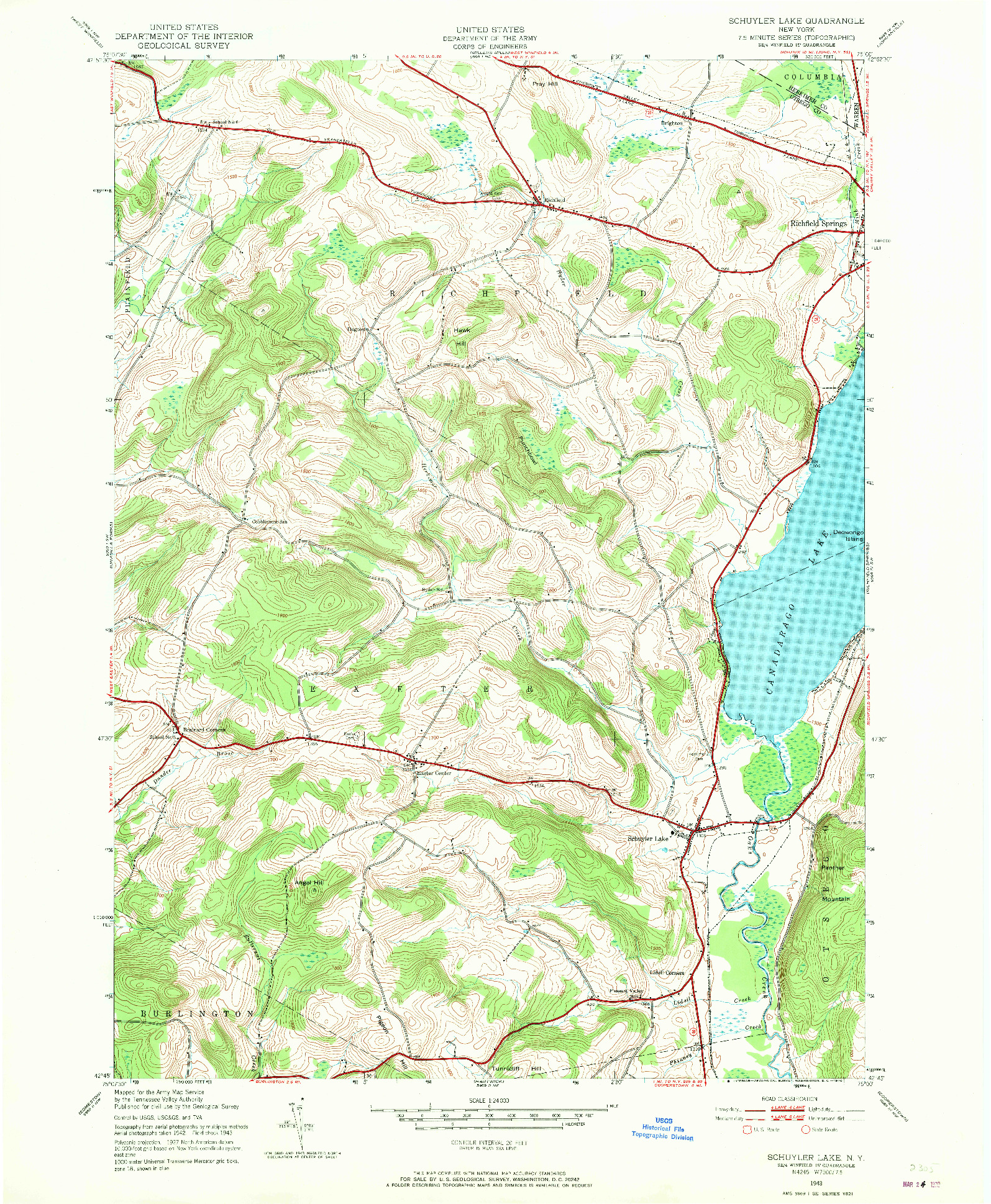 USGS 1:24000-SCALE QUADRANGLE FOR SCHUYLER LAKE, NY 1943