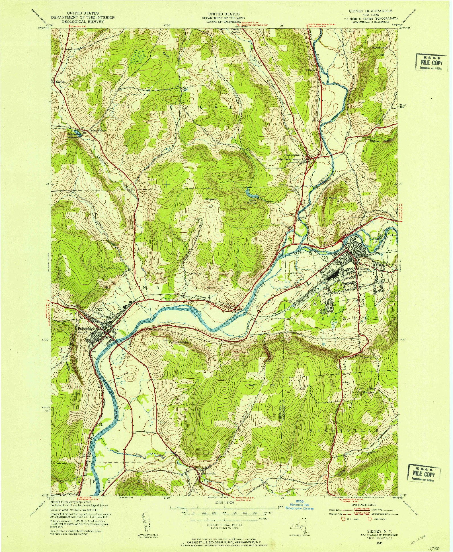 USGS 1:24000-SCALE QUADRANGLE FOR SIDNEY, NY 1943