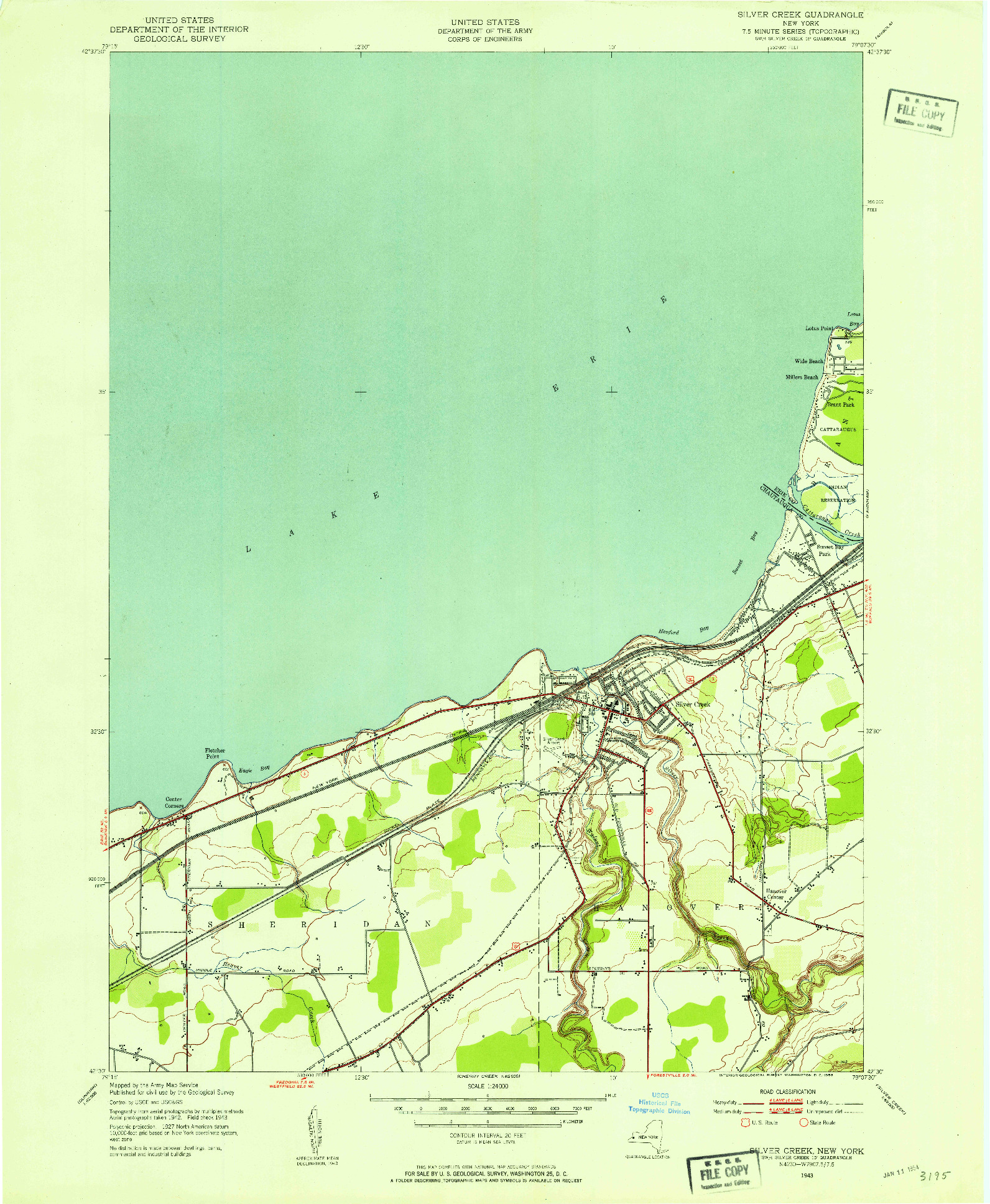 USGS 1:24000-SCALE QUADRANGLE FOR SILVER CREEK, NY 1943