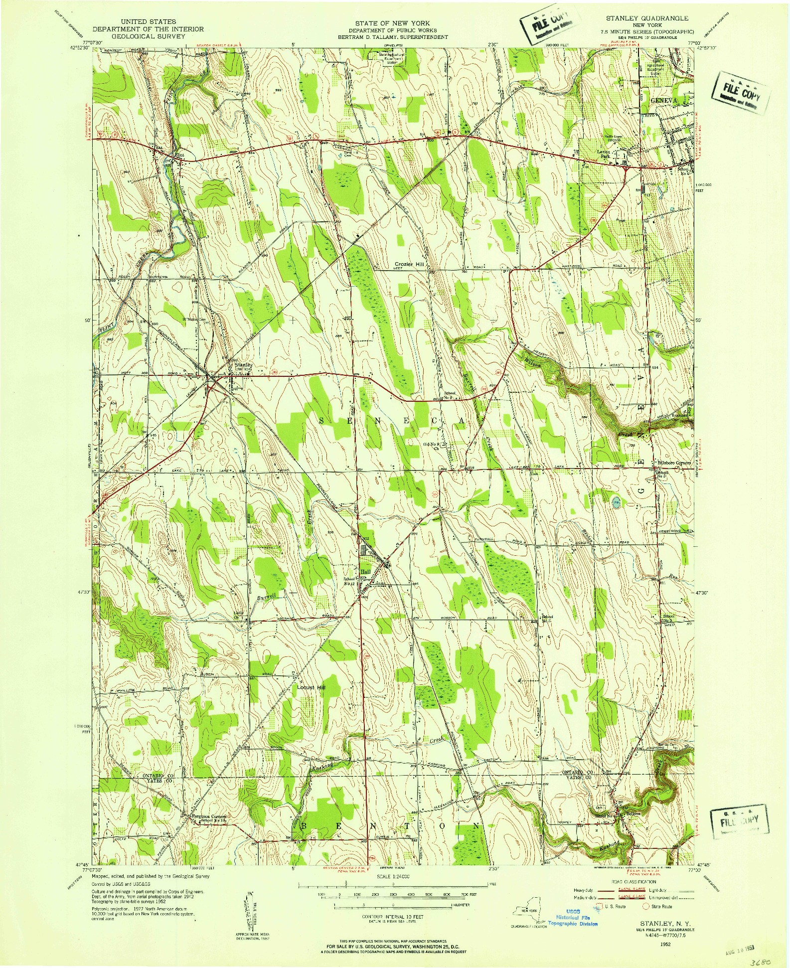 USGS 1:24000-SCALE QUADRANGLE FOR STANLEY, NY 1952