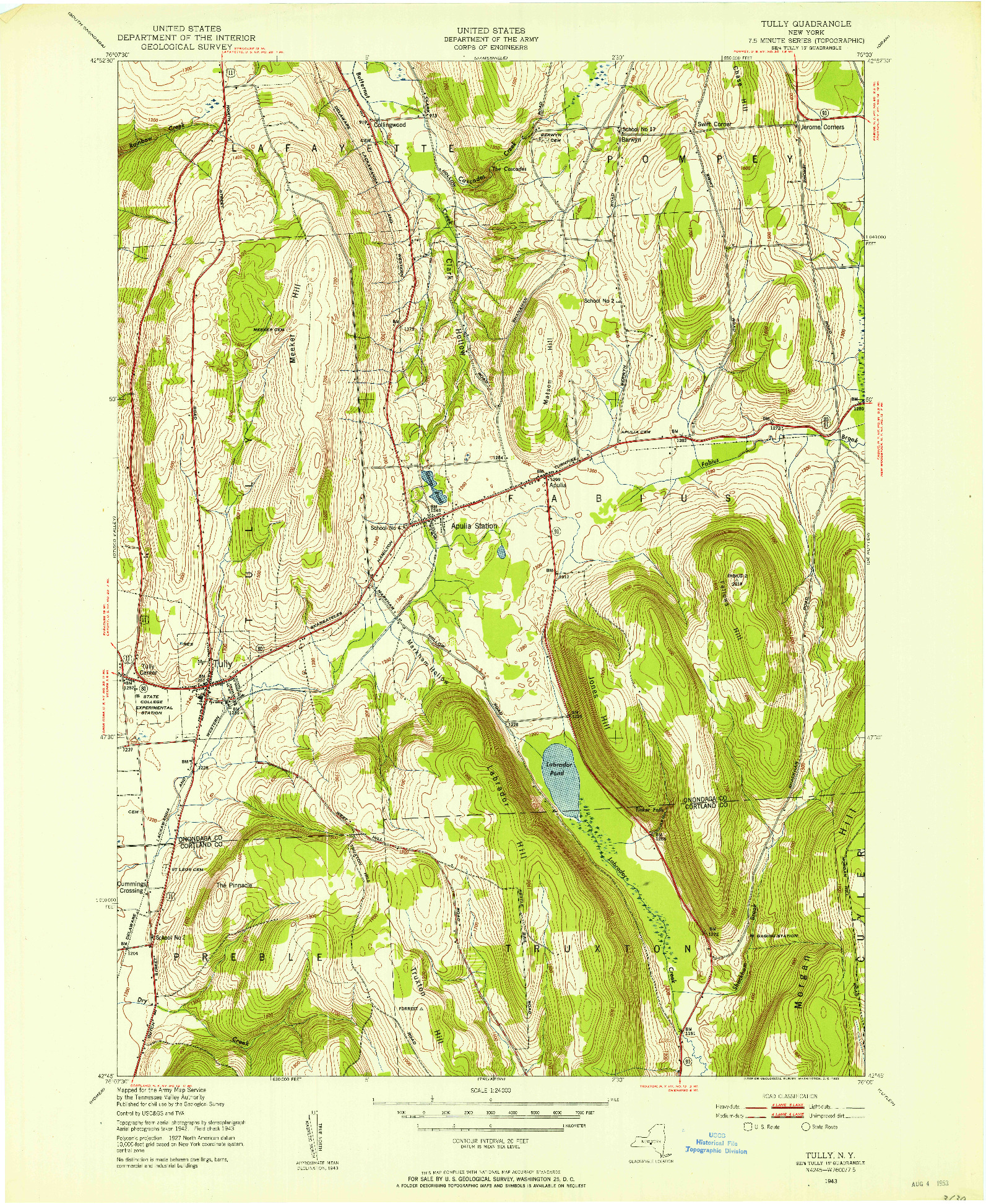USGS 1:24000-SCALE QUADRANGLE FOR TULLY, NY 1943