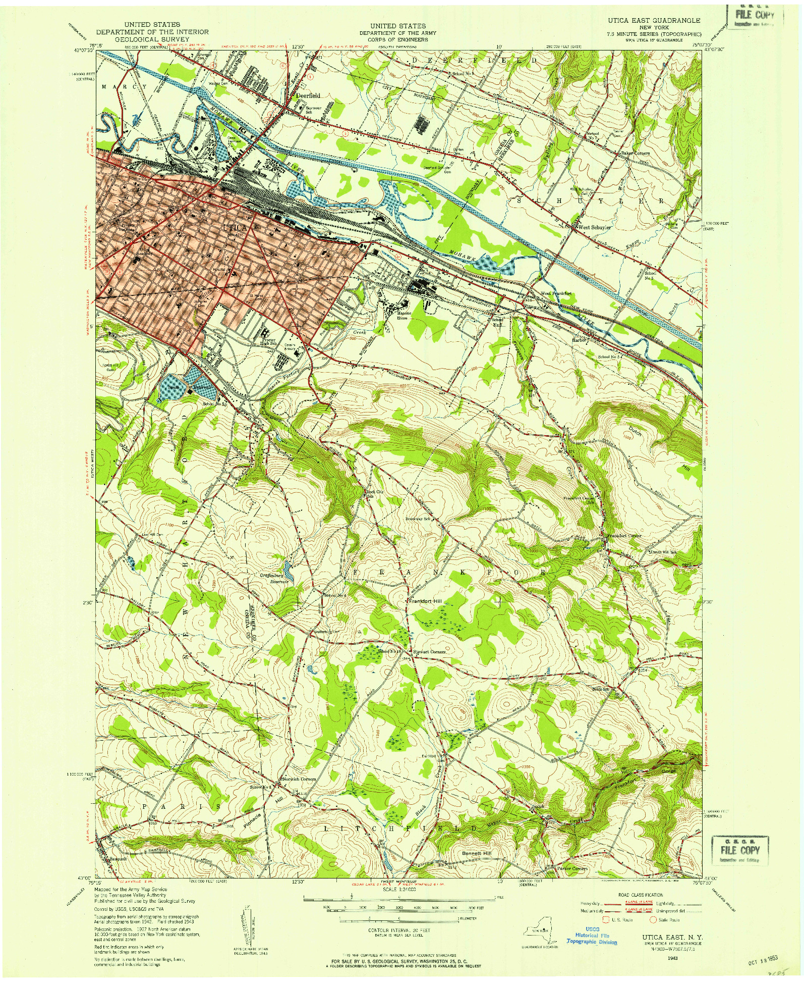 USGS 1:24000-SCALE QUADRANGLE FOR UTICA EAST, NY 1943