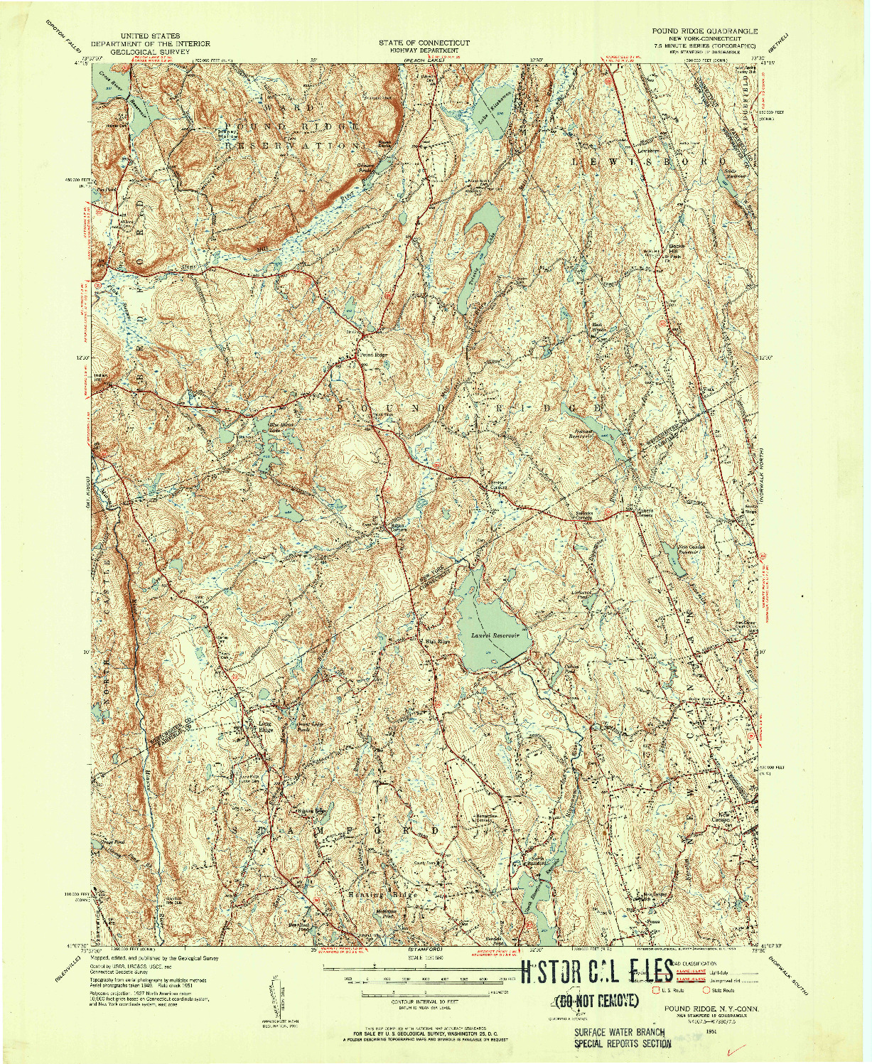 USGS 1:31680-SCALE QUADRANGLE FOR POUND RIDGE, NY 1951