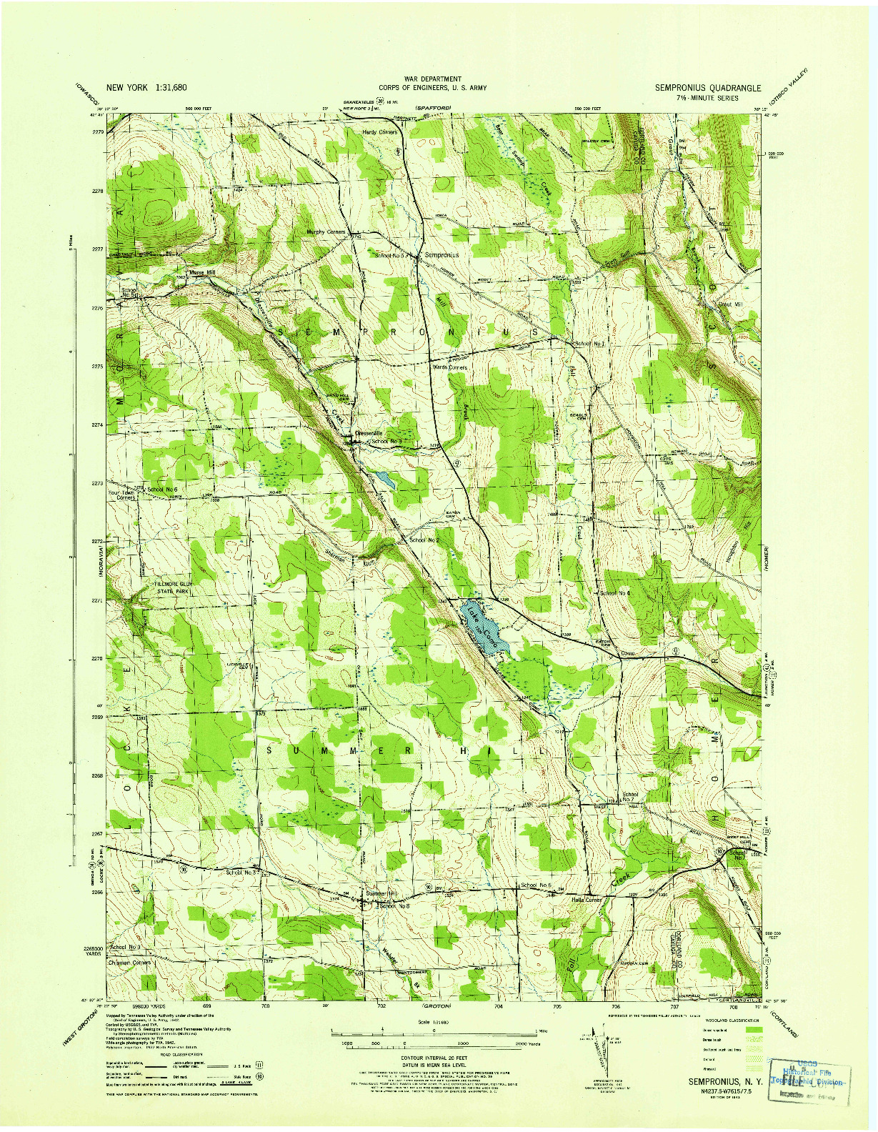 USGS 1:31680-SCALE QUADRANGLE FOR SEMPRONIUS, NY 1943