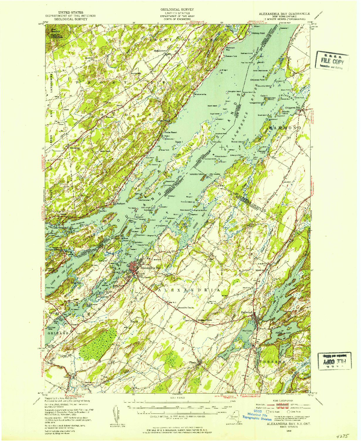 USGS 1:62500-SCALE QUADRANGLE FOR ALEXANDRIA BAY, NY 1948