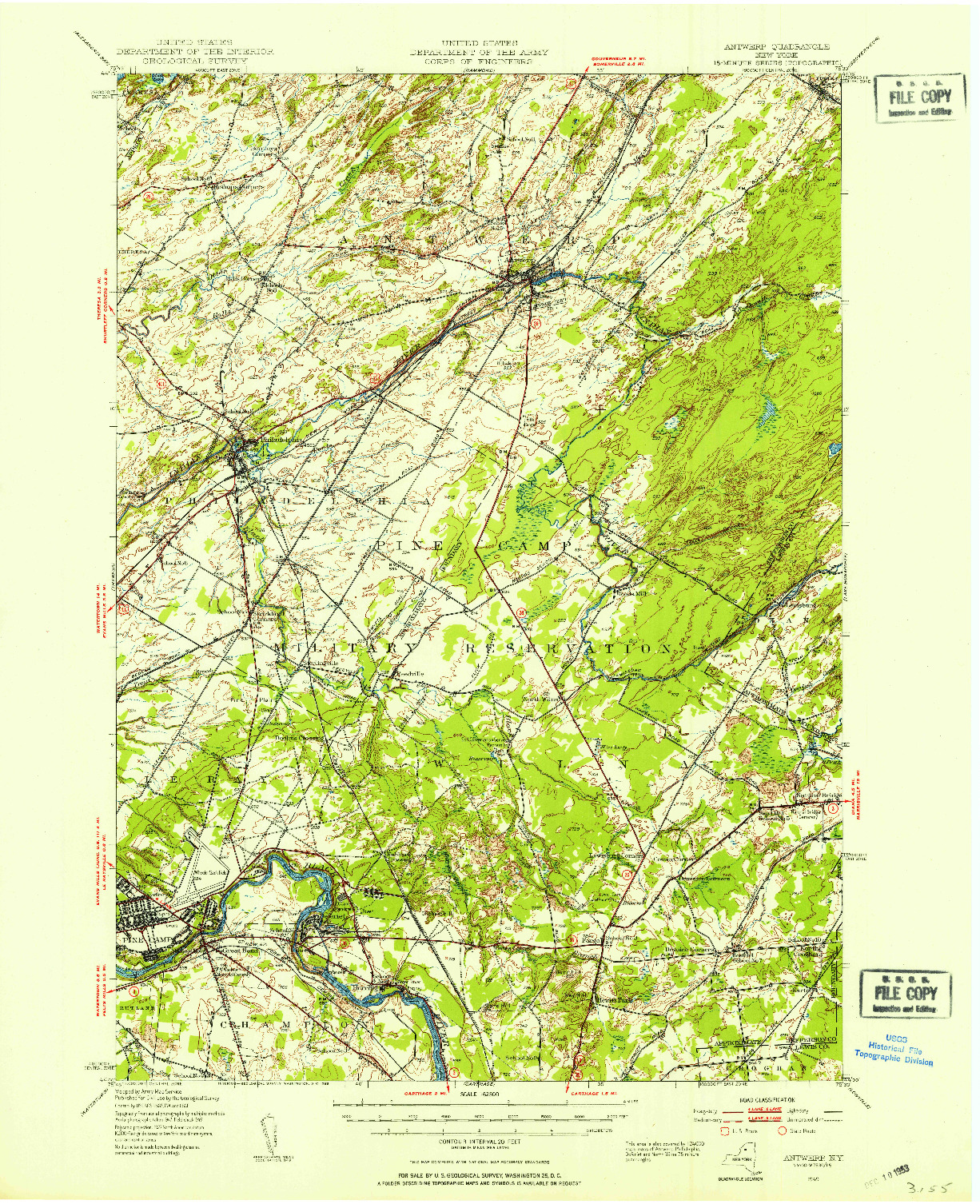 USGS 1:62500-SCALE QUADRANGLE FOR ANTWERP, NY 1949