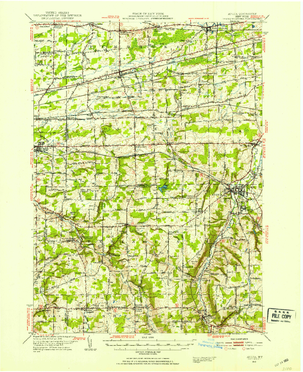 USGS 1:62500-SCALE QUADRANGLE FOR ATTICA, NY 1949
