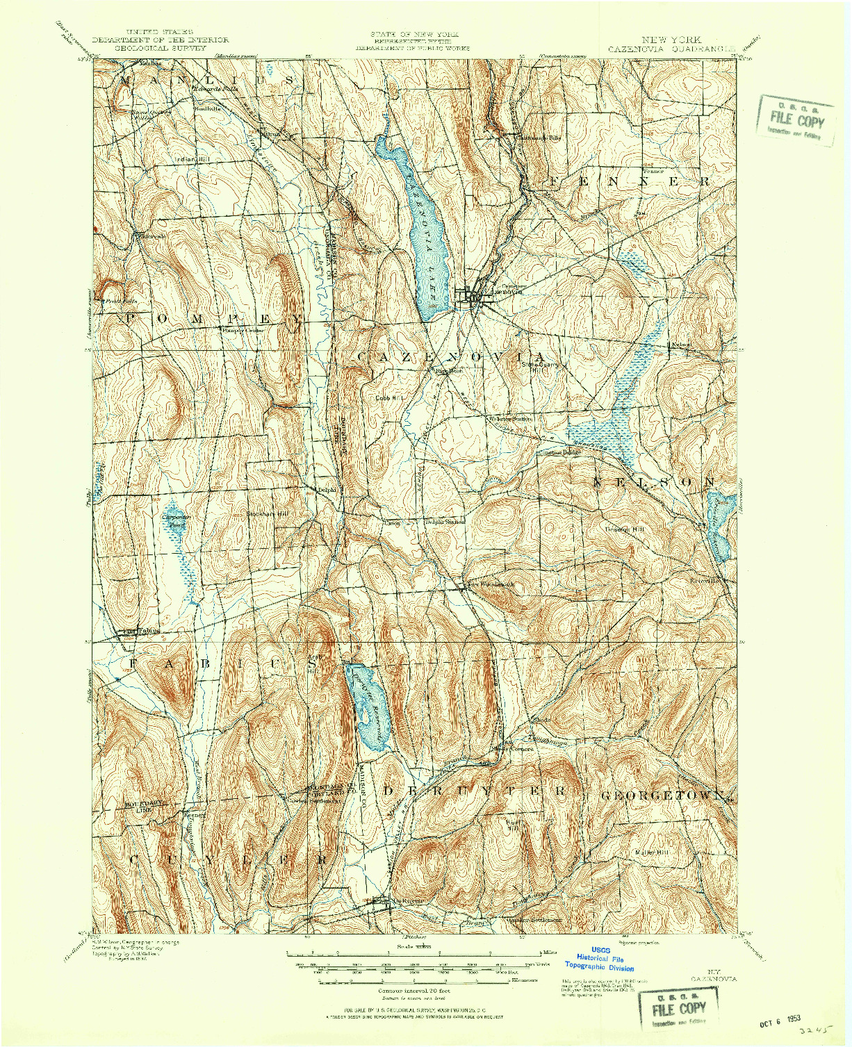 USGS 1:62500-SCALE QUADRANGLE FOR CAZENOVIA, NY 1897
