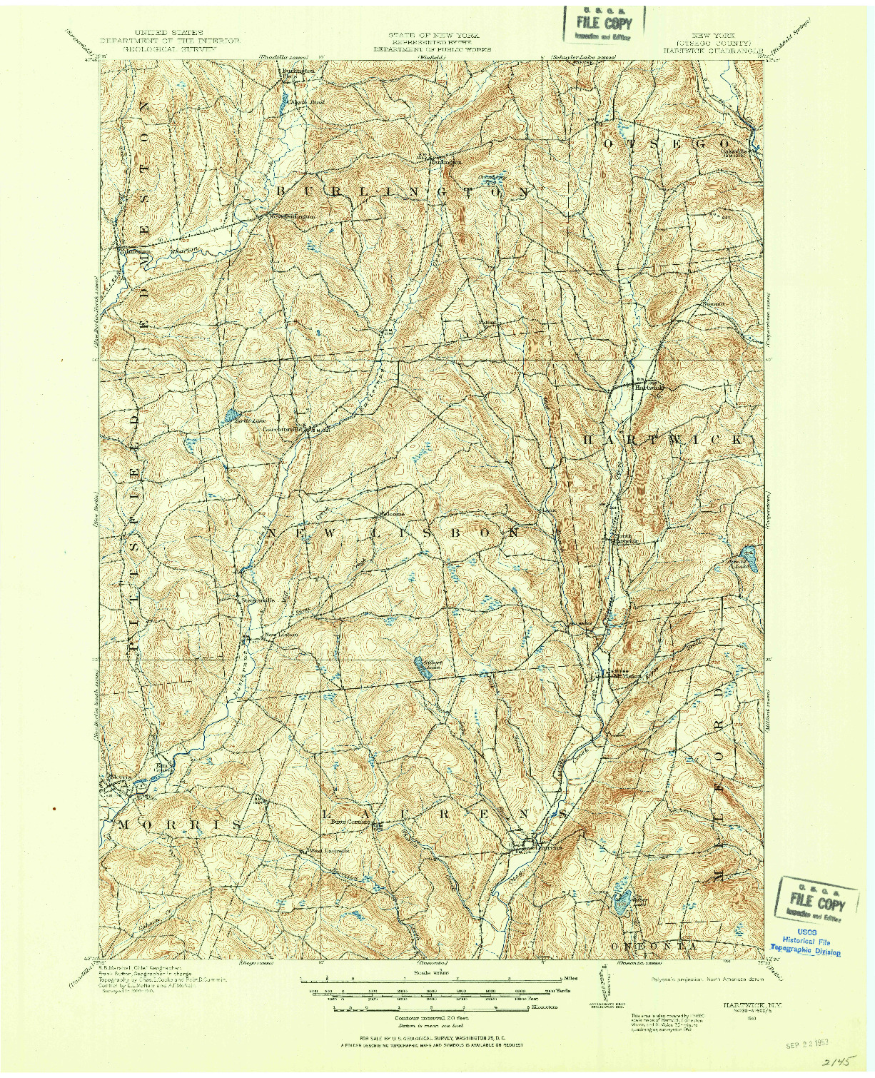 USGS 1:62500-SCALE QUADRANGLE FOR HARTWICK, NY 1910
