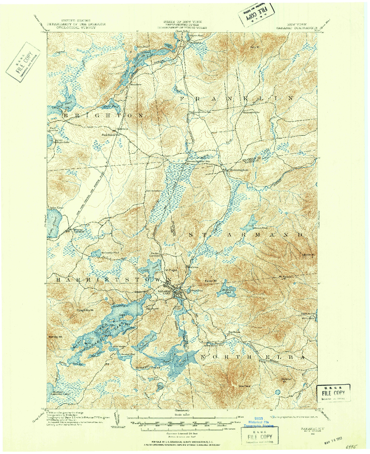 USGS 1:62500-SCALE QUADRANGLE FOR SARANAC, NY 1902