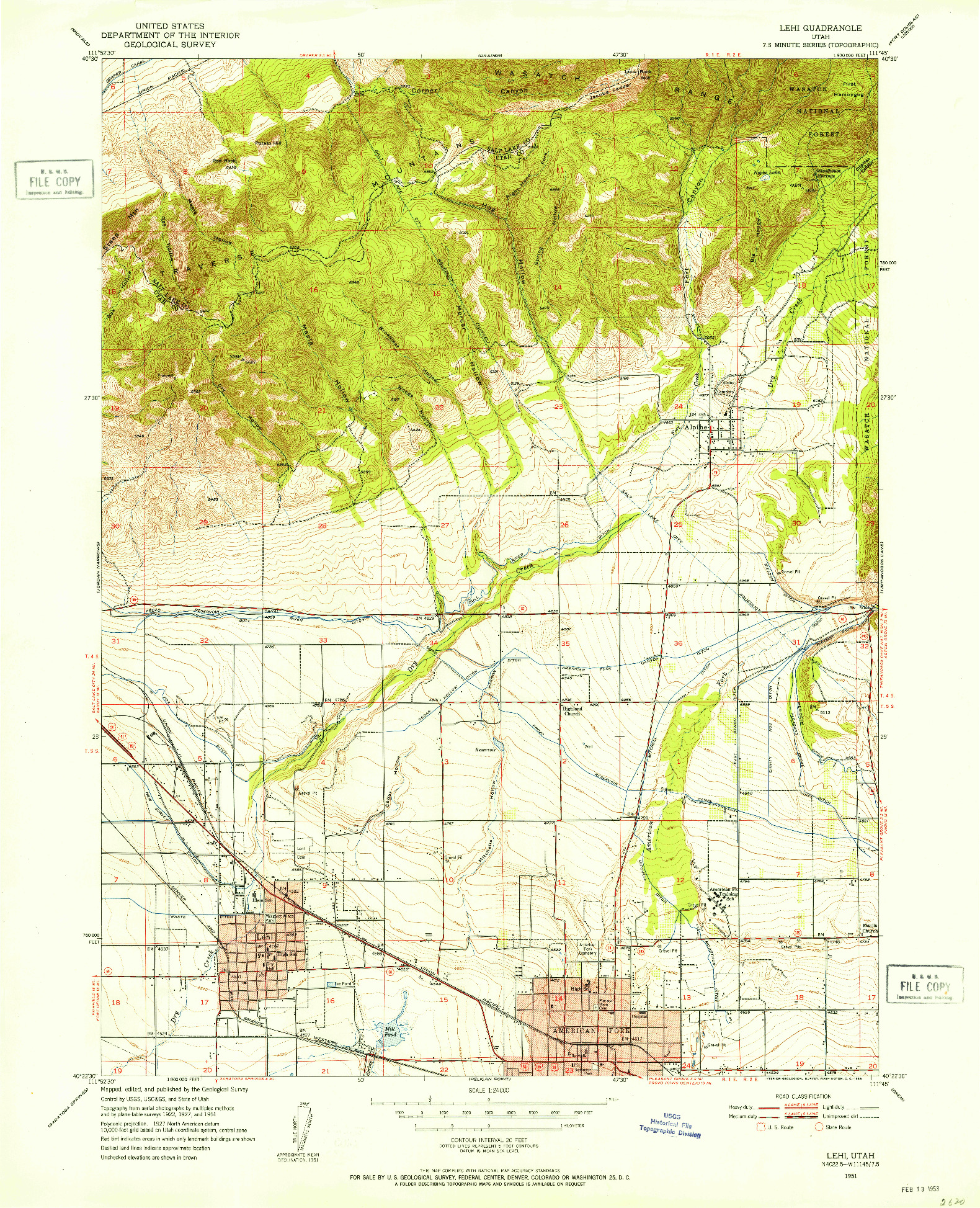 USGS 1:24000-SCALE QUADRANGLE FOR LEHI, UT 1951