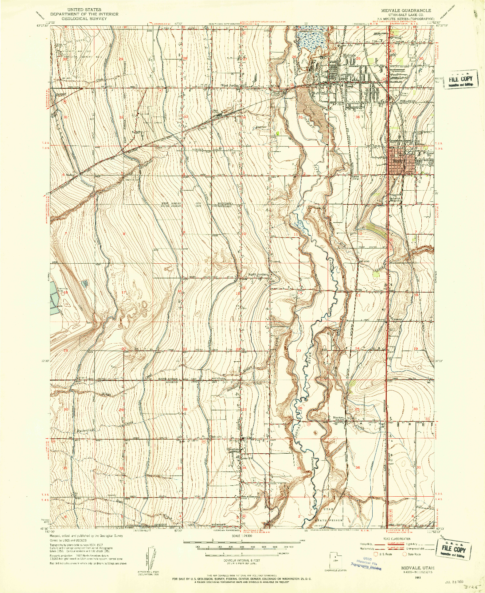 USGS 1:24000-SCALE QUADRANGLE FOR MIDVALE, UT 1951