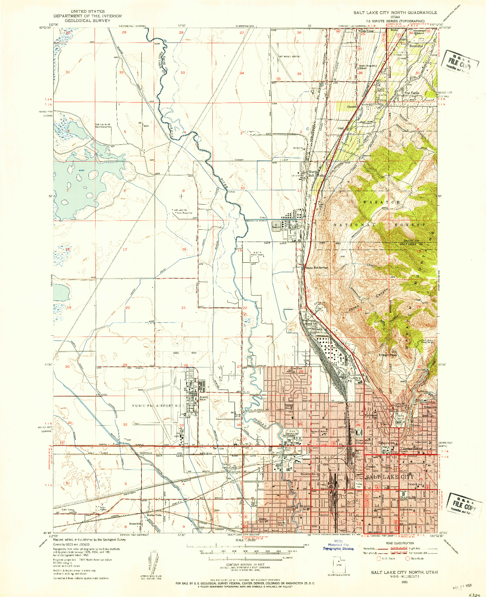 USGS 1:24000-SCALE QUADRANGLE FOR SALT LAKE CITY NORTH, UT 1951