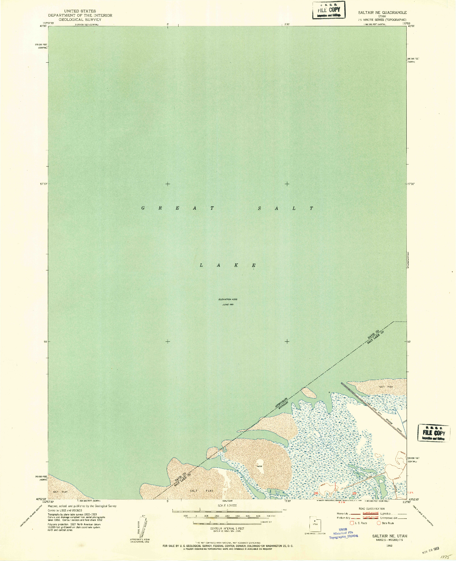 USGS 1:24000-SCALE QUADRANGLE FOR SALTAIR NE, UT 1952