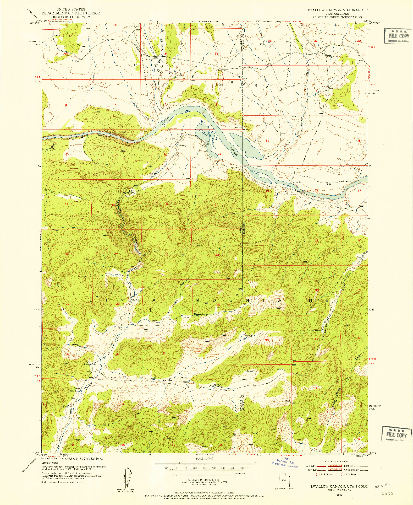 USGS 1:24000-SCALE QUADRANGLE FOR SWALLOW CANYON, UT 1952