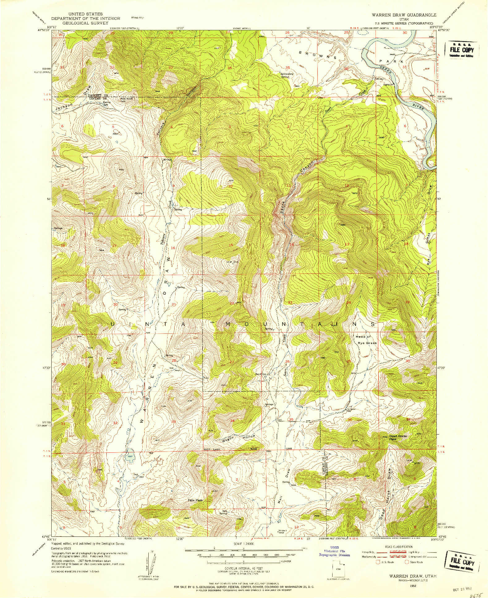 USGS 1:24000-SCALE QUADRANGLE FOR WARREN DRAW, UT 1952