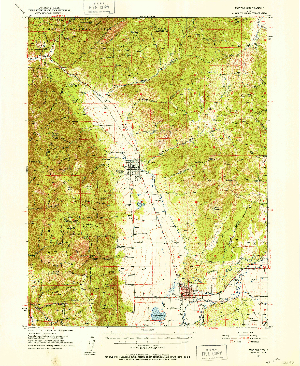 USGS 1:62500-SCALE QUADRANGLE FOR MORONI, UT 1951