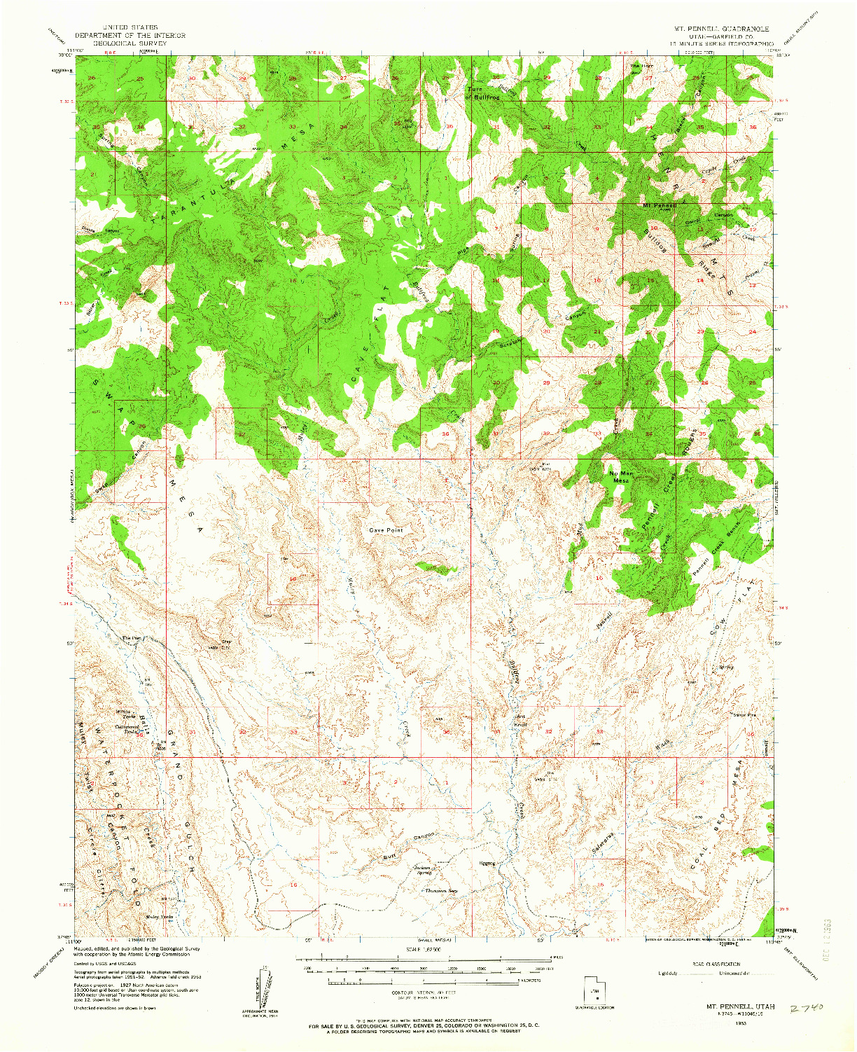 USGS 1:62500-SCALE QUADRANGLE FOR MT PENNELL, UT 1953