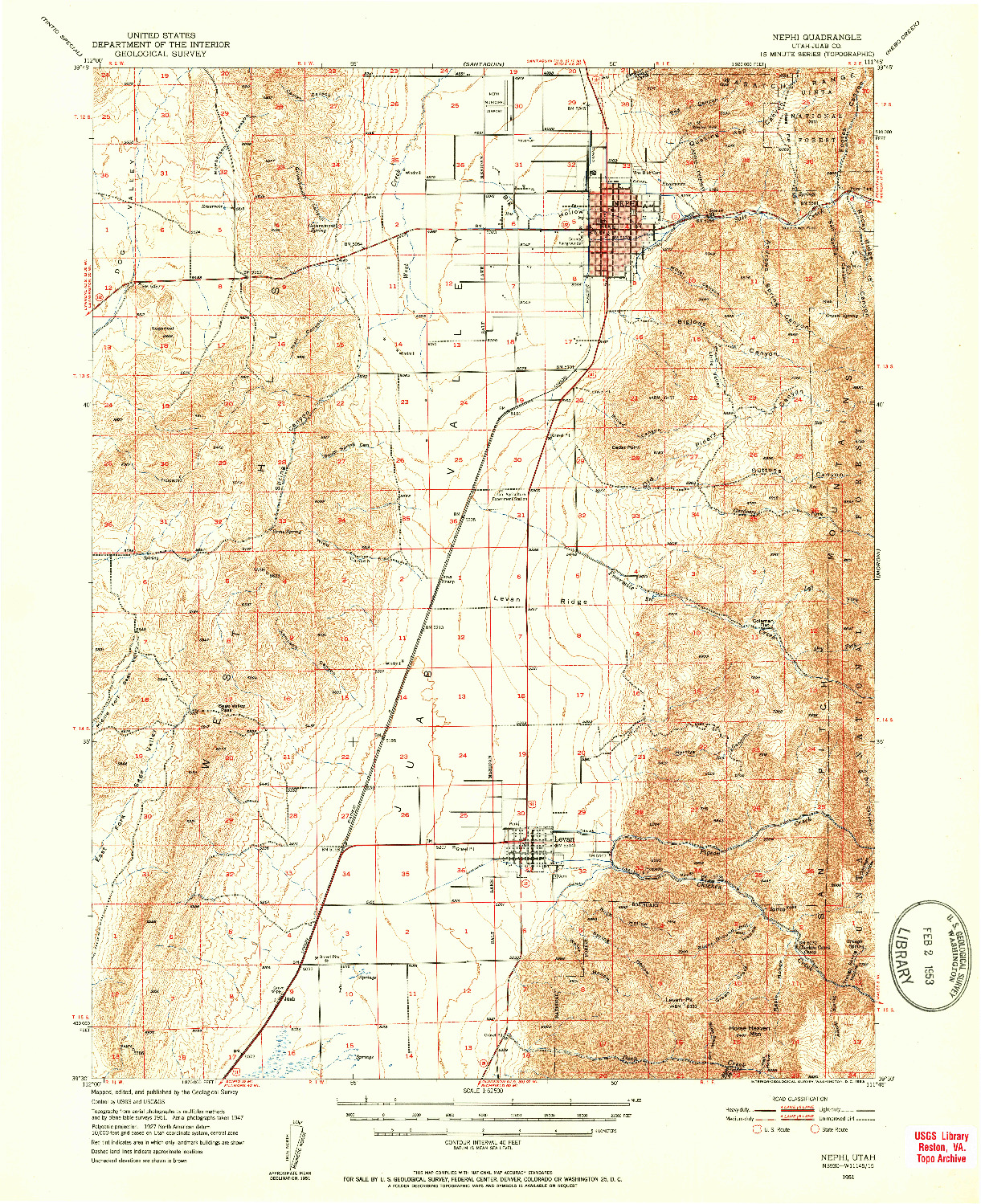 USGS 1:62500-SCALE QUADRANGLE FOR NEPHI, UT 1951