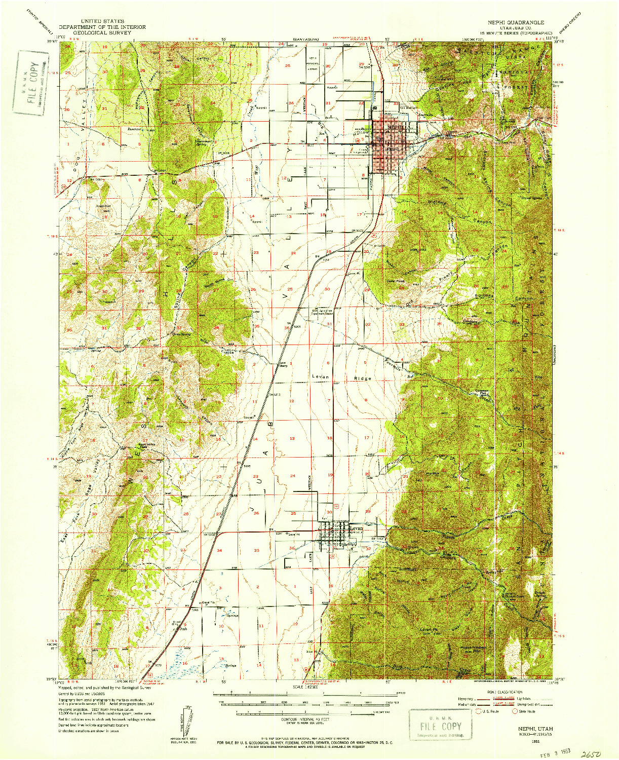 USGS 1:62500-SCALE QUADRANGLE FOR NEPHI, UT 1951