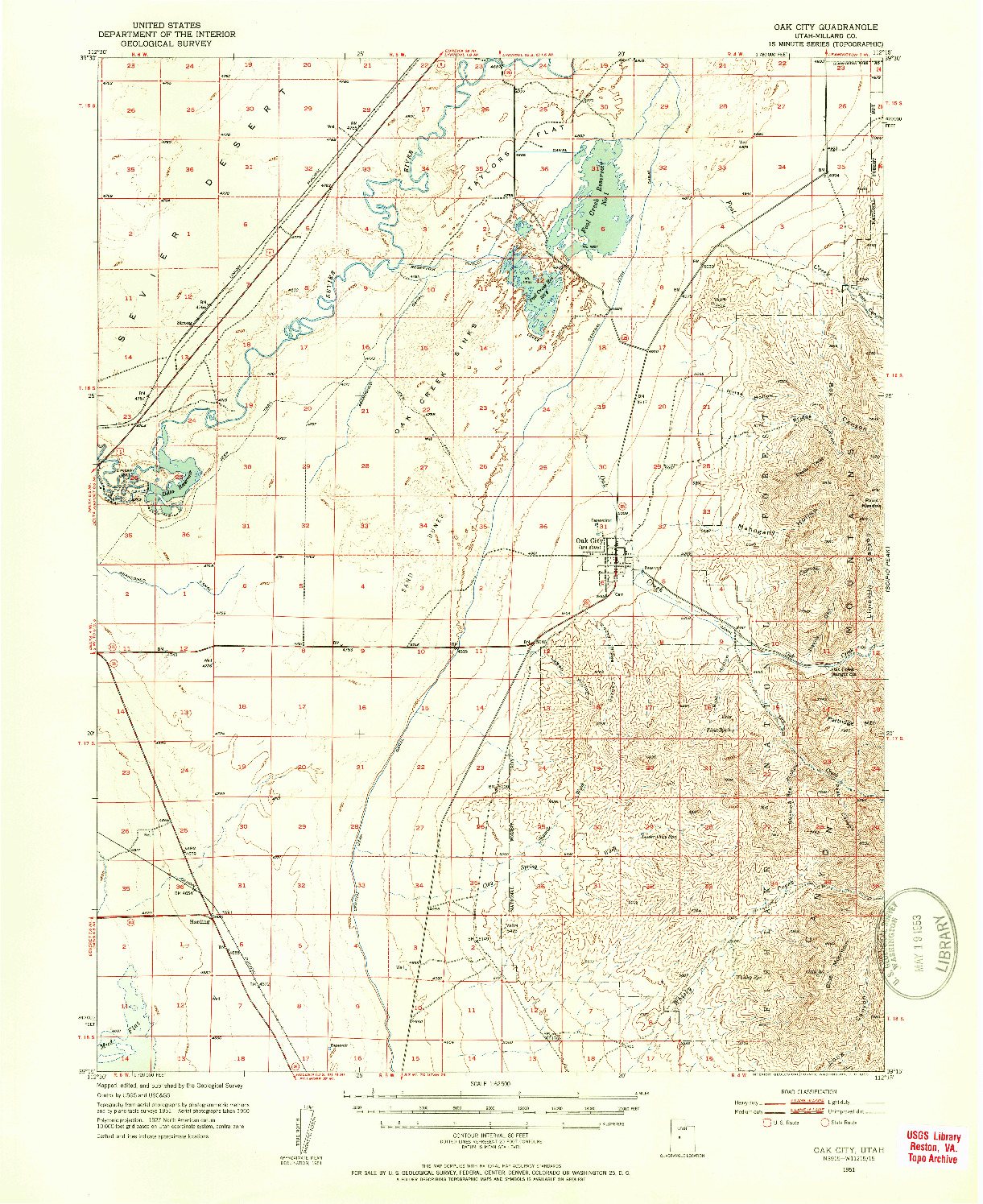 USGS 1:62500-SCALE QUADRANGLE FOR OAK CITY, UT 1951