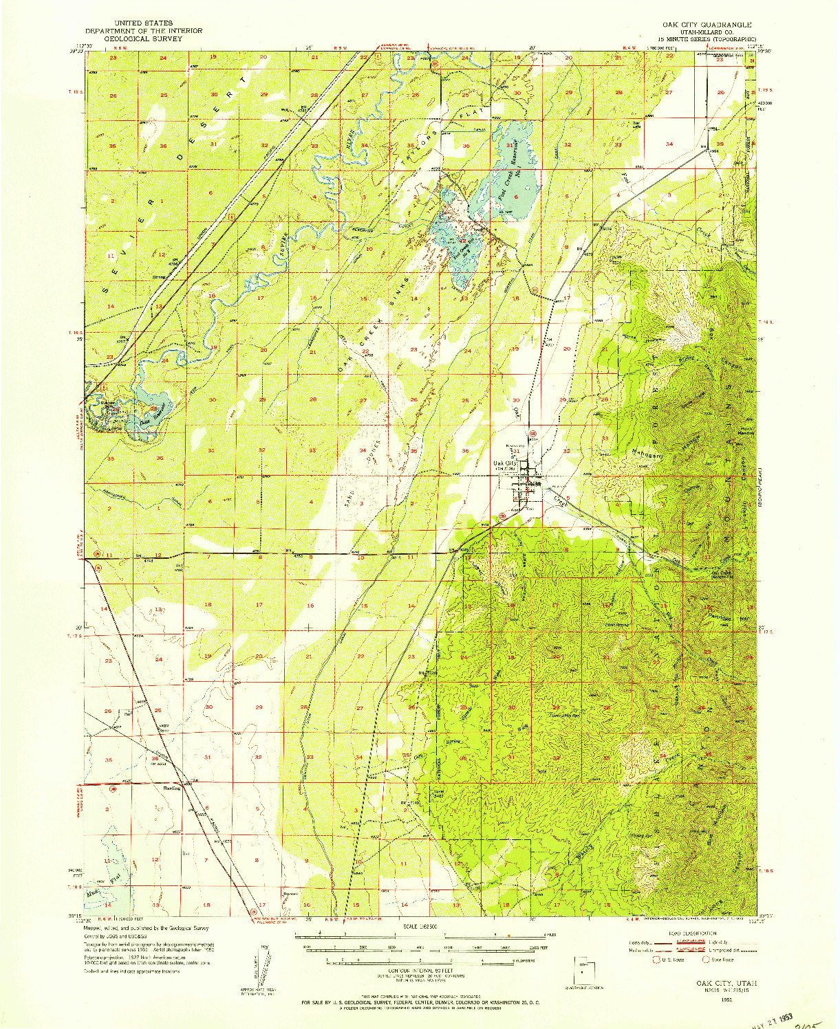 USGS 1:62500-SCALE QUADRANGLE FOR OAK CITY, UT 1951