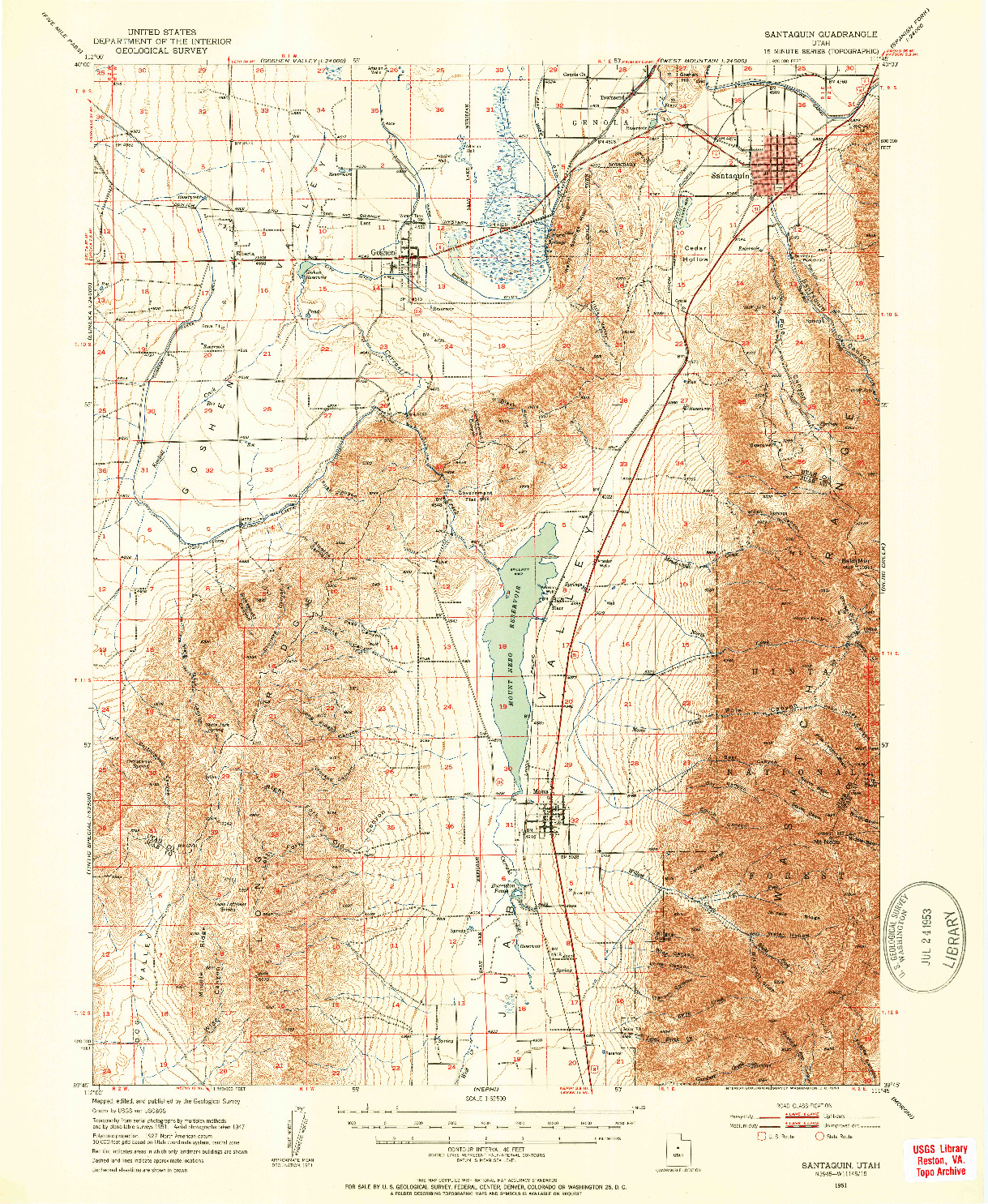 USGS 1:62500-SCALE QUADRANGLE FOR SANTAQUIN, UT 1951