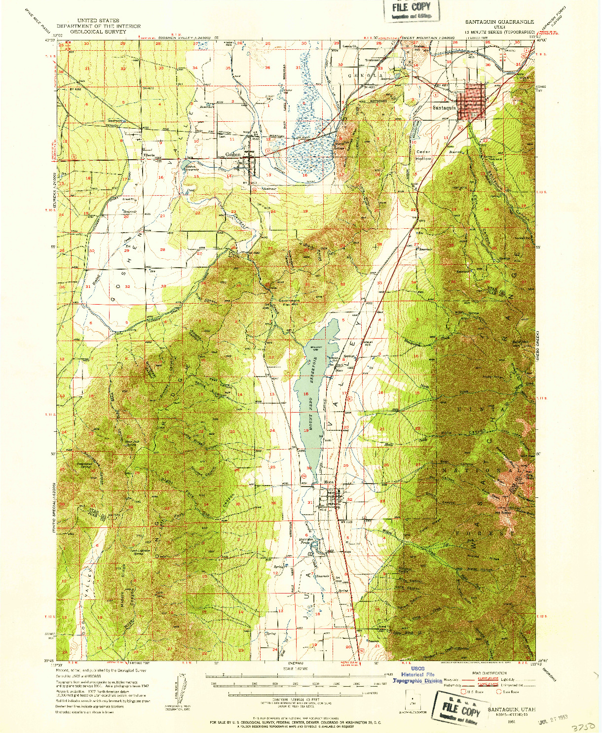 USGS 1:62500-SCALE QUADRANGLE FOR SANTAQUIN, UT 1951