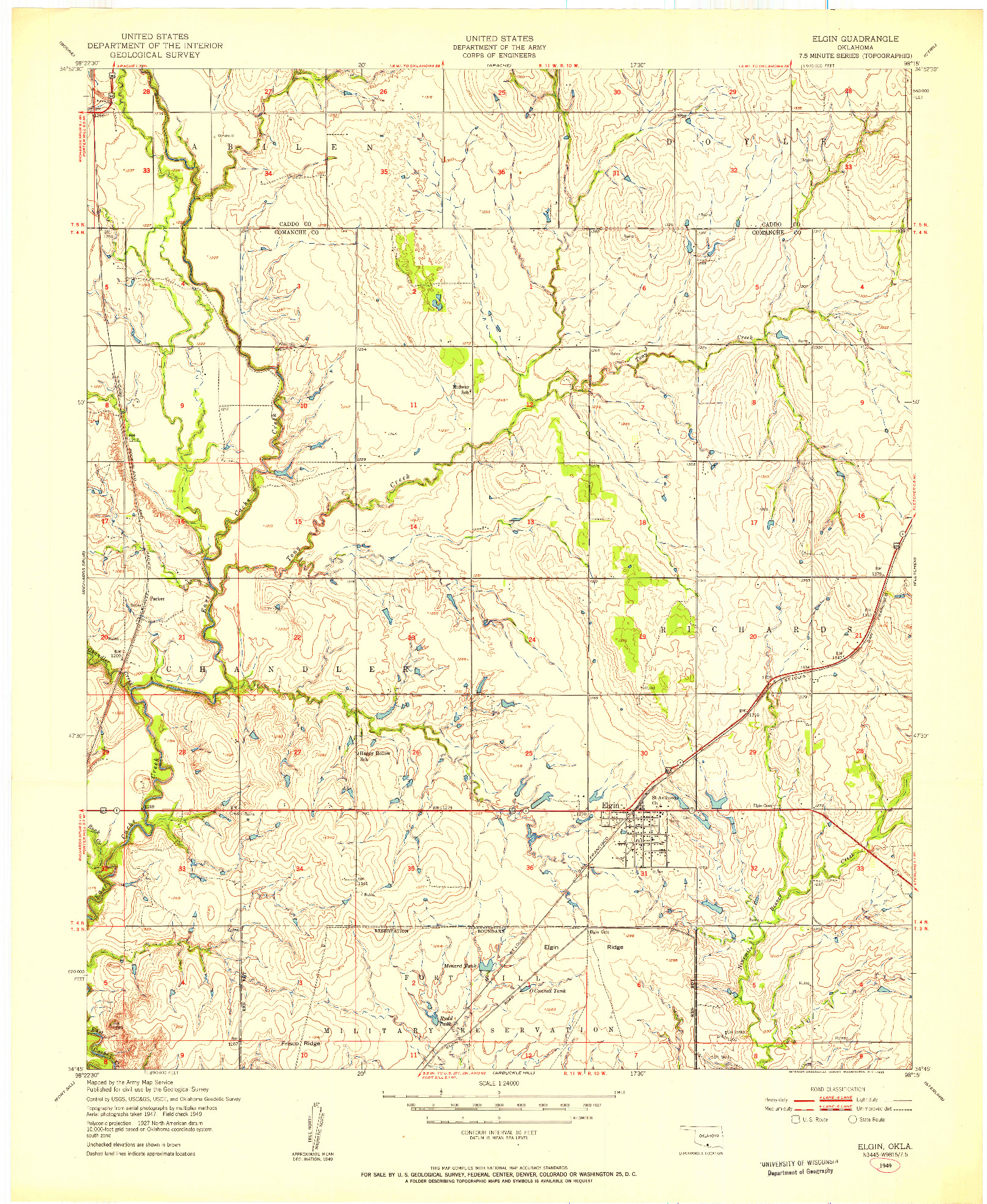 USGS 1:24000-SCALE QUADRANGLE FOR ELGIN, OK 1949
