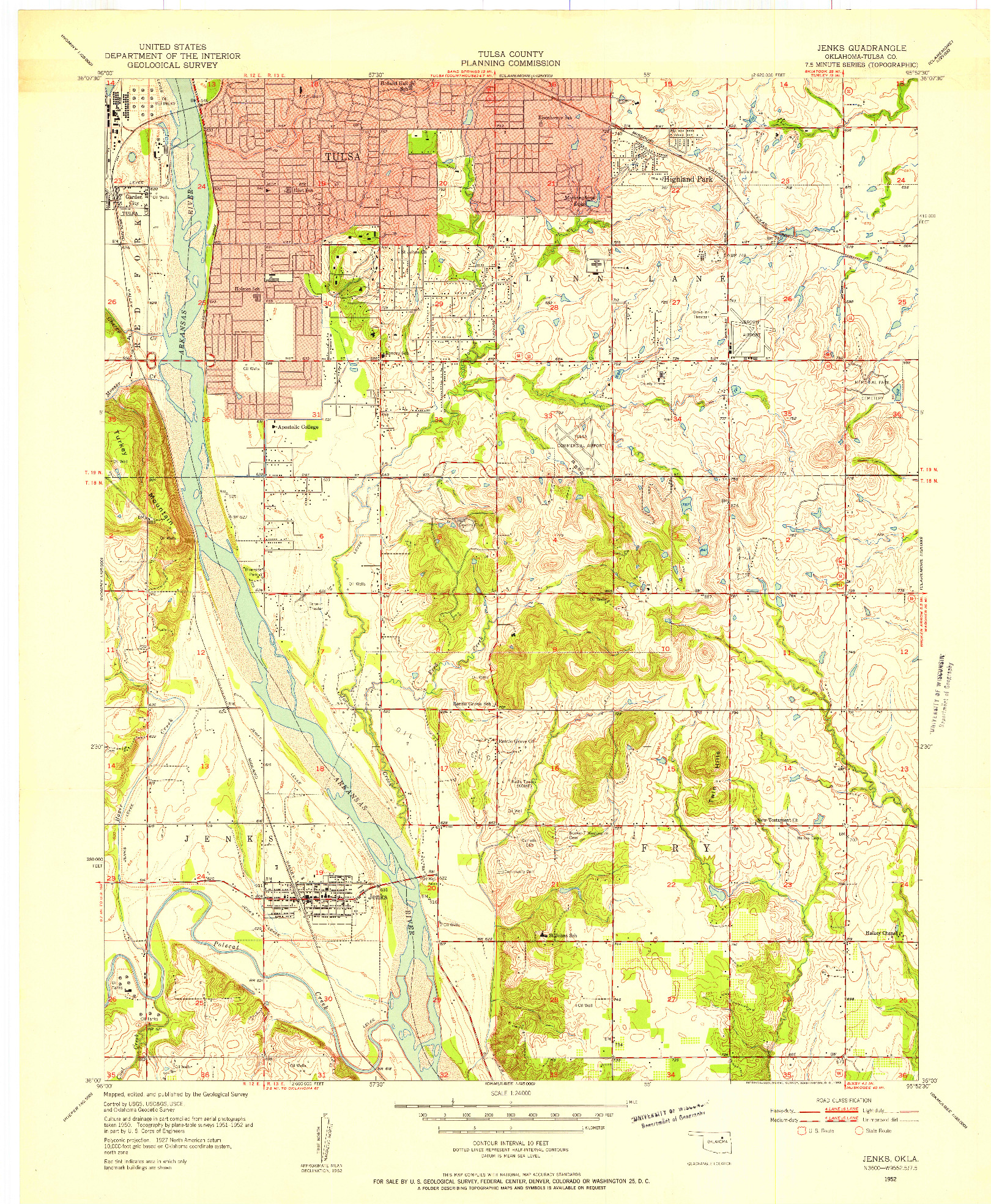 USGS 1:24000-SCALE QUADRANGLE FOR JENKS, OK 1952
