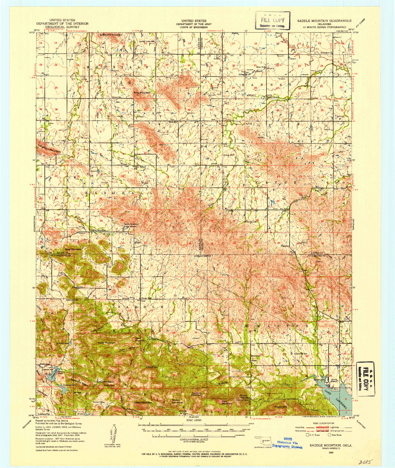 USGS 1:62500-SCALE QUADRANGLE FOR SADDLE MOUNTAIN, OK 1950