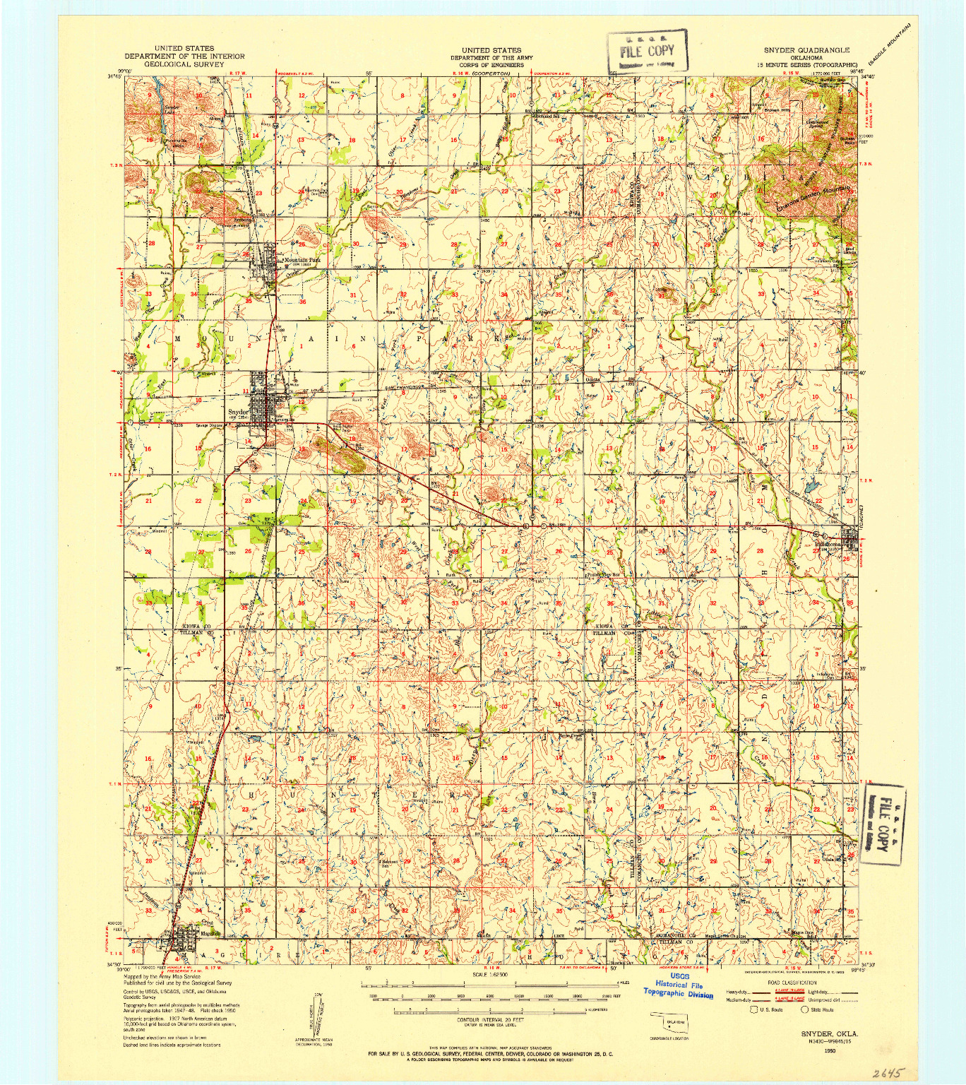 USGS 1:62500-SCALE QUADRANGLE FOR SNYDER, OK 1950