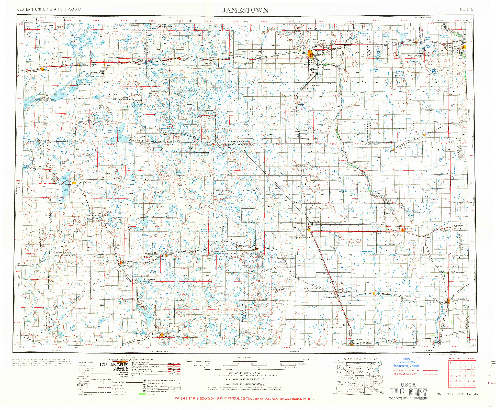 USGS 1:250000-SCALE QUADRANGLE FOR JAMESTOWN, ND 1953